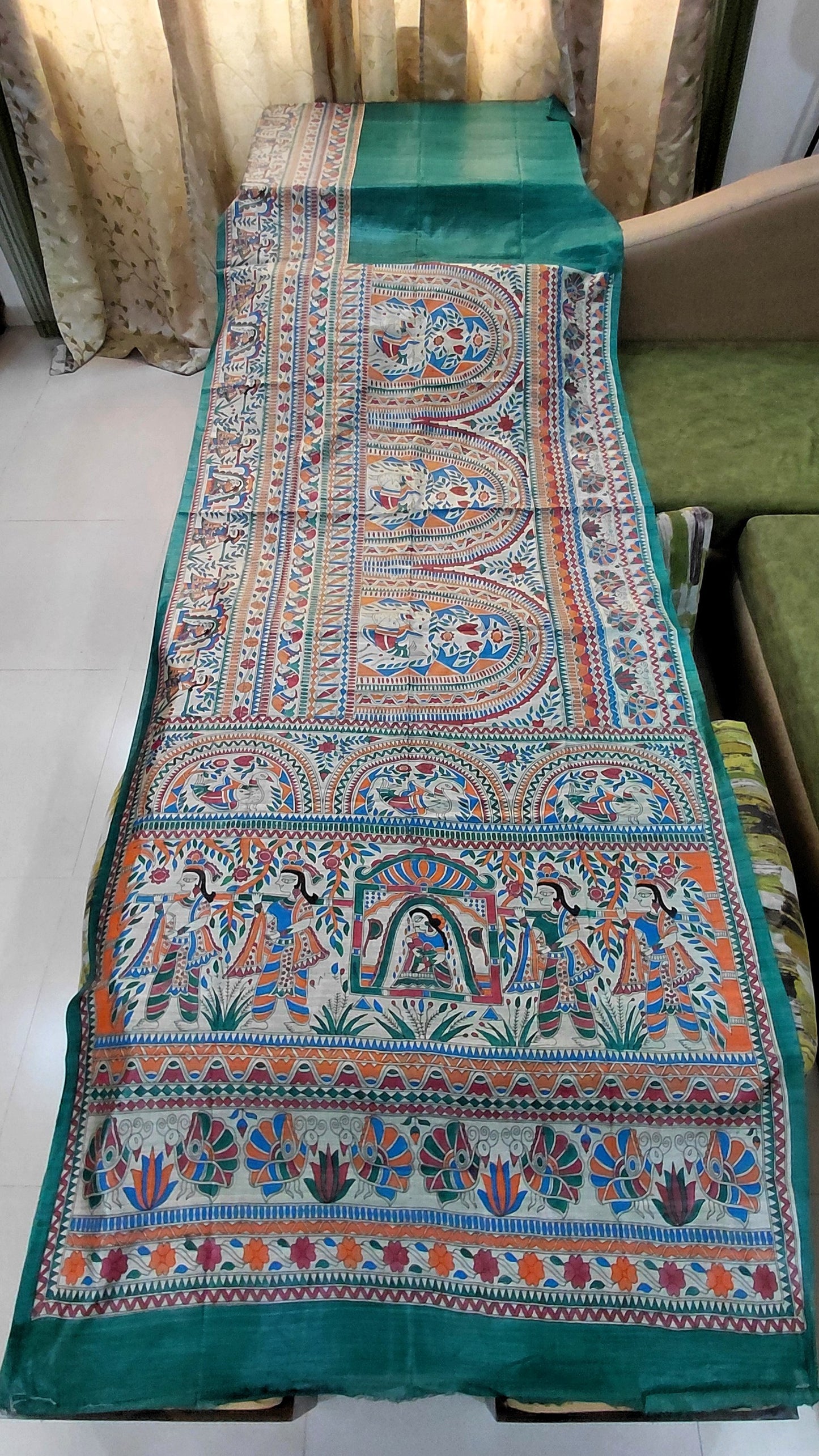 Natural Pure Desi Tussar Silk Madhubani Saree | Rangika Studio