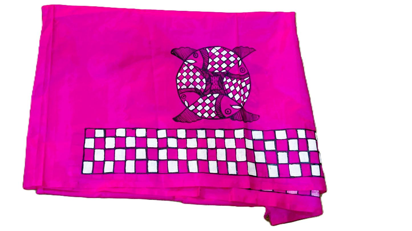 Off White Pure Silk Madhubani Saree | Heirloom Mithila Art | Rangika Studio