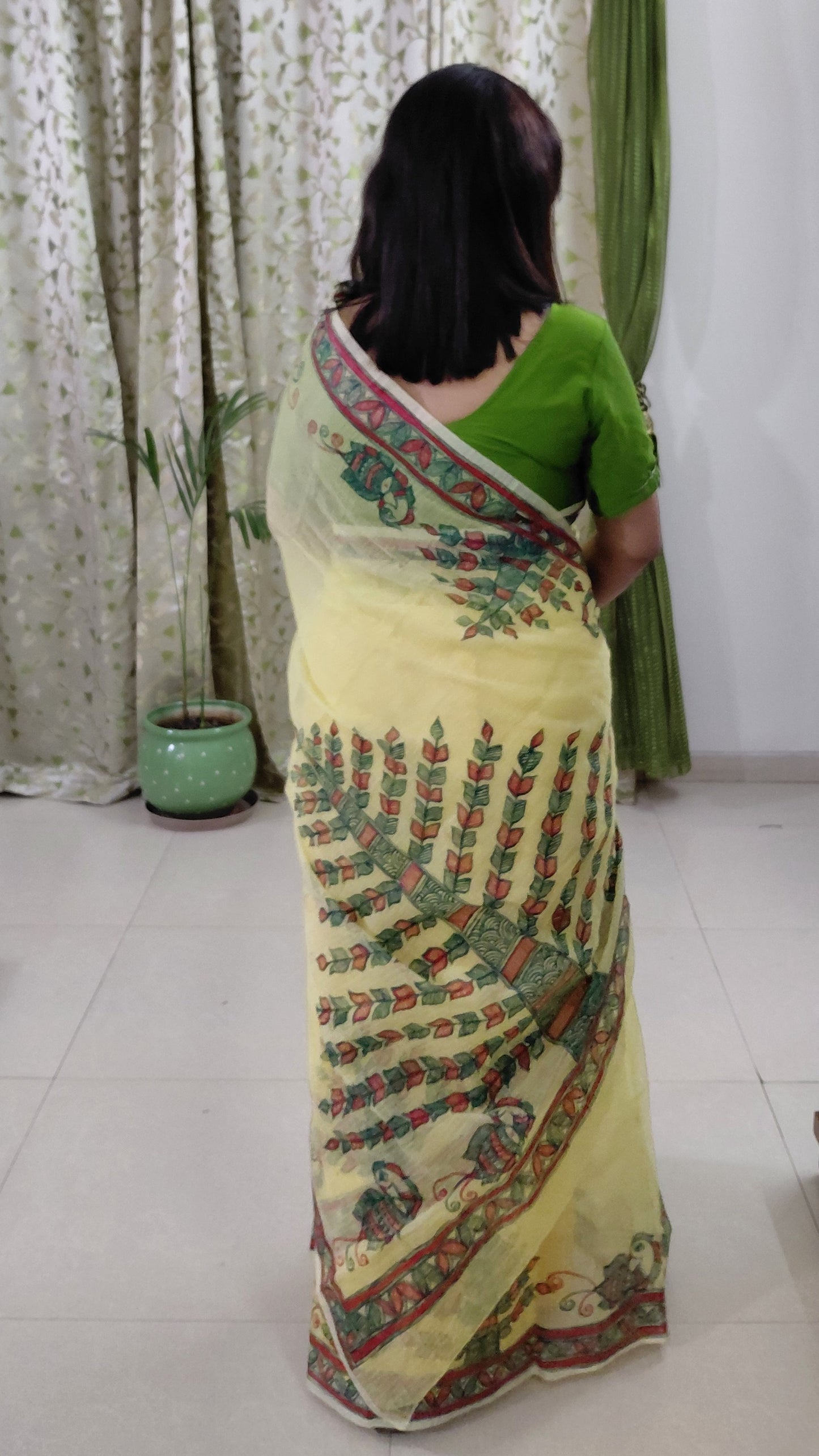 Lemon Yellow Tree of Life Madhubani Kota Doria Saree