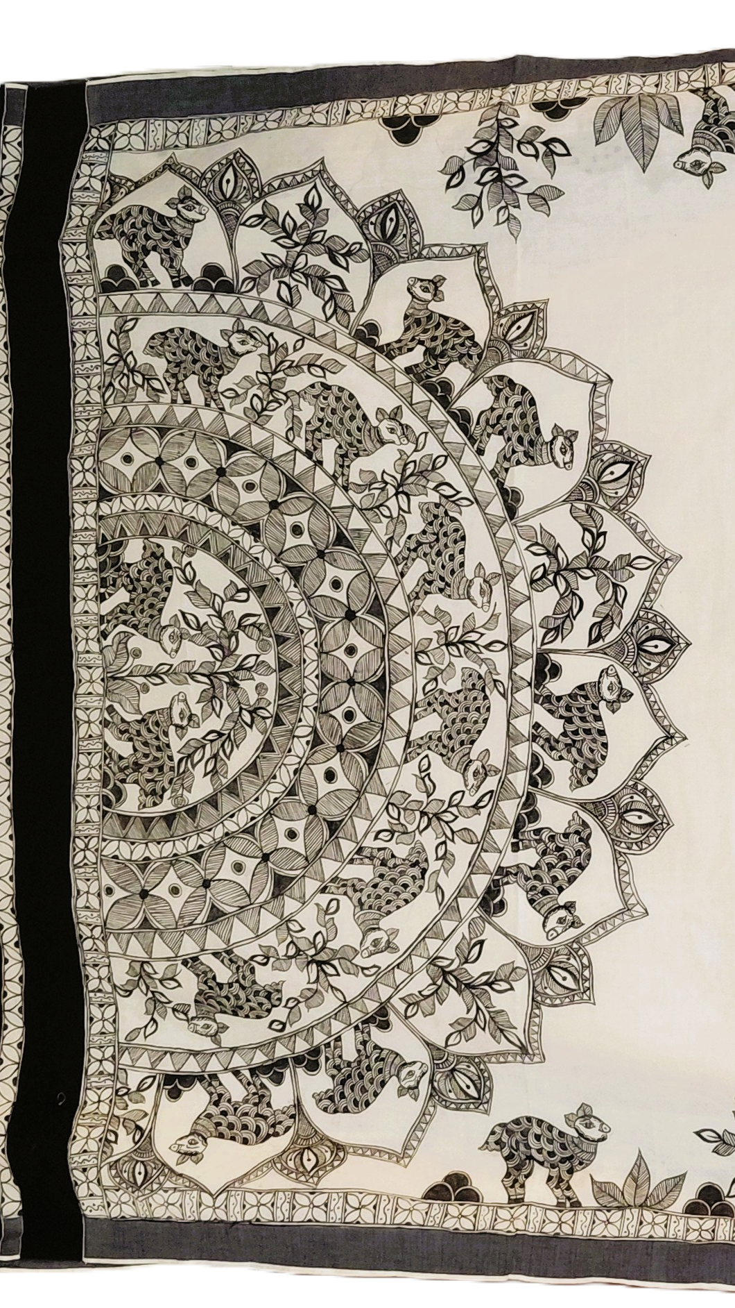 🦌 Ivory Kasavu Cotton Madhubani Saree | Rangika Studio