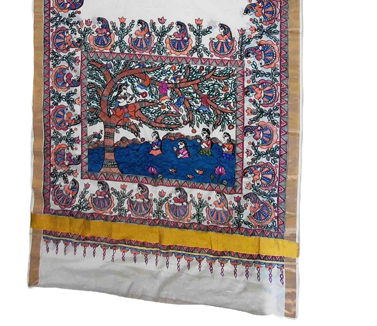Beige Kasavu Madhubani Saree | Rangika Studio