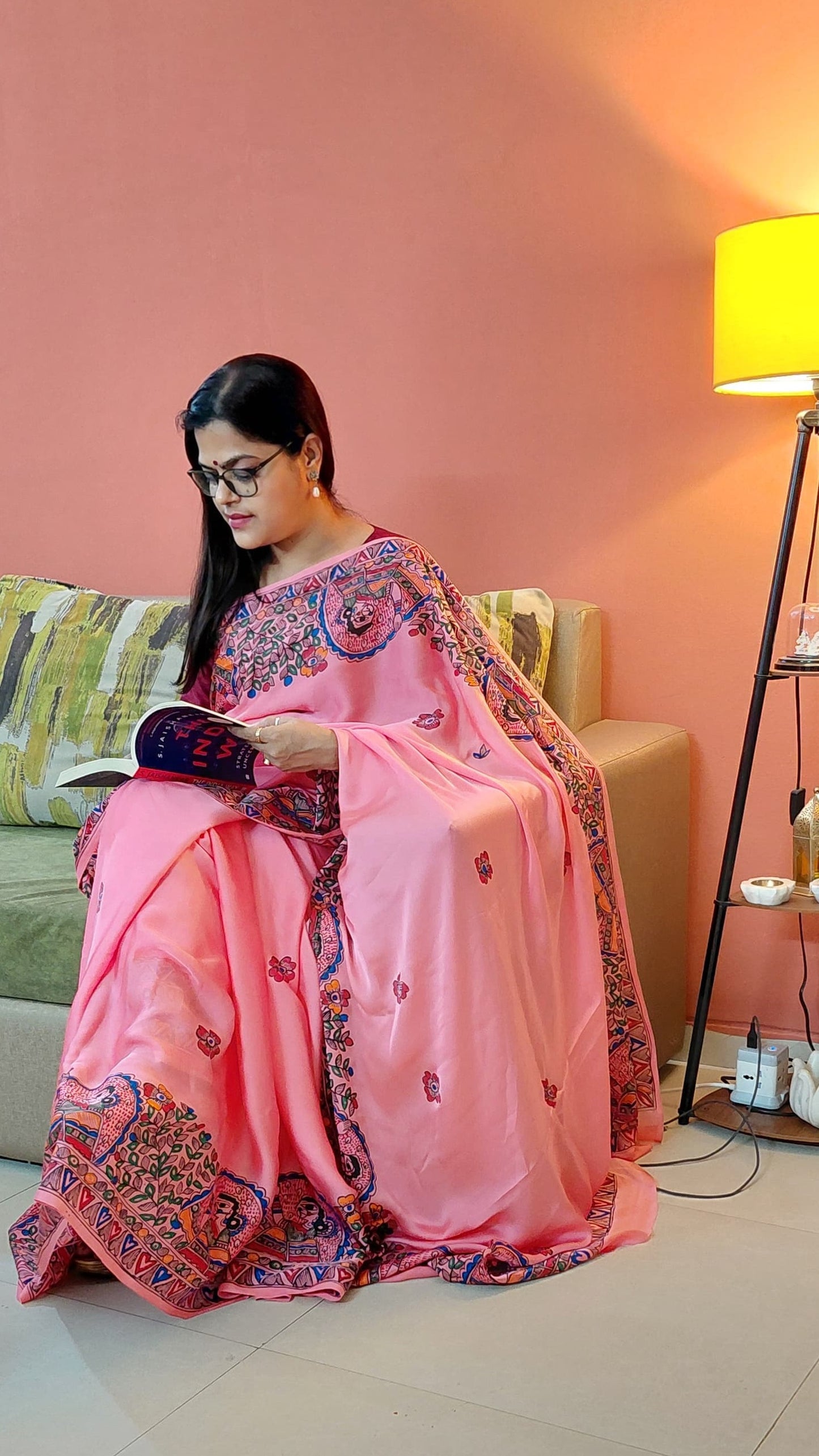 pink crepe saree drape look elegant styling