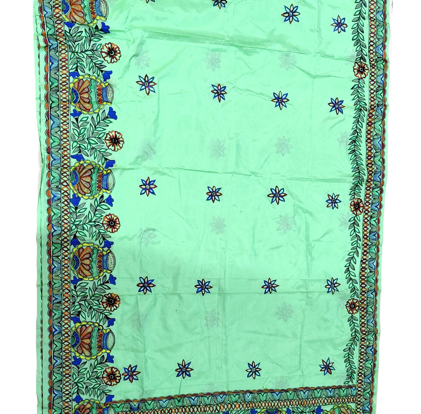 Mint Green Pure Silk Madhubani Saree | Rangika Studio