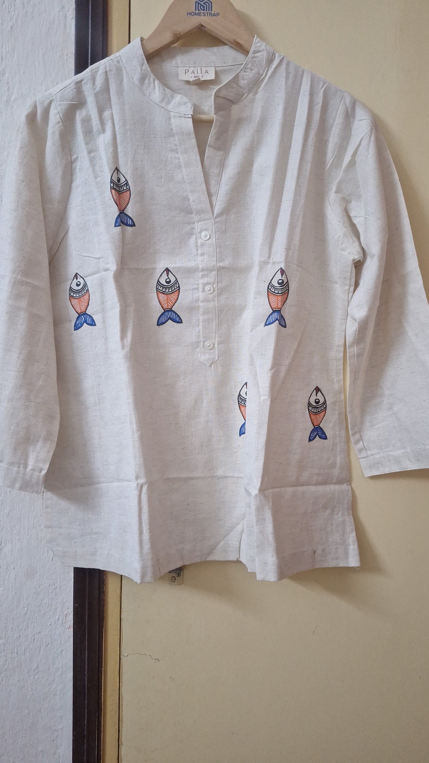 Ivory Pure Cotton Hand-Painted Madhubani Art Short Kurta
