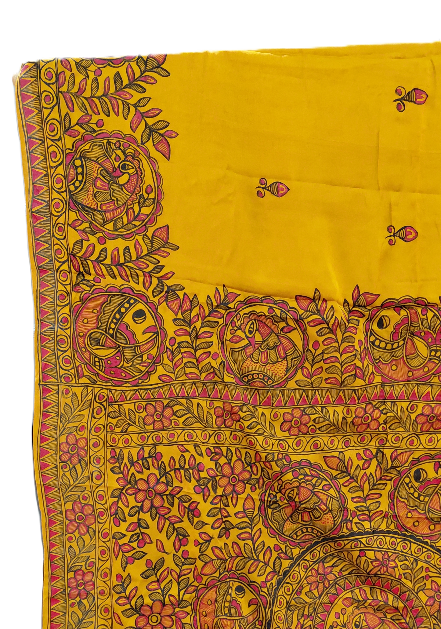 Mustard Modal Silk Madhubani Saree | Rangika Studio