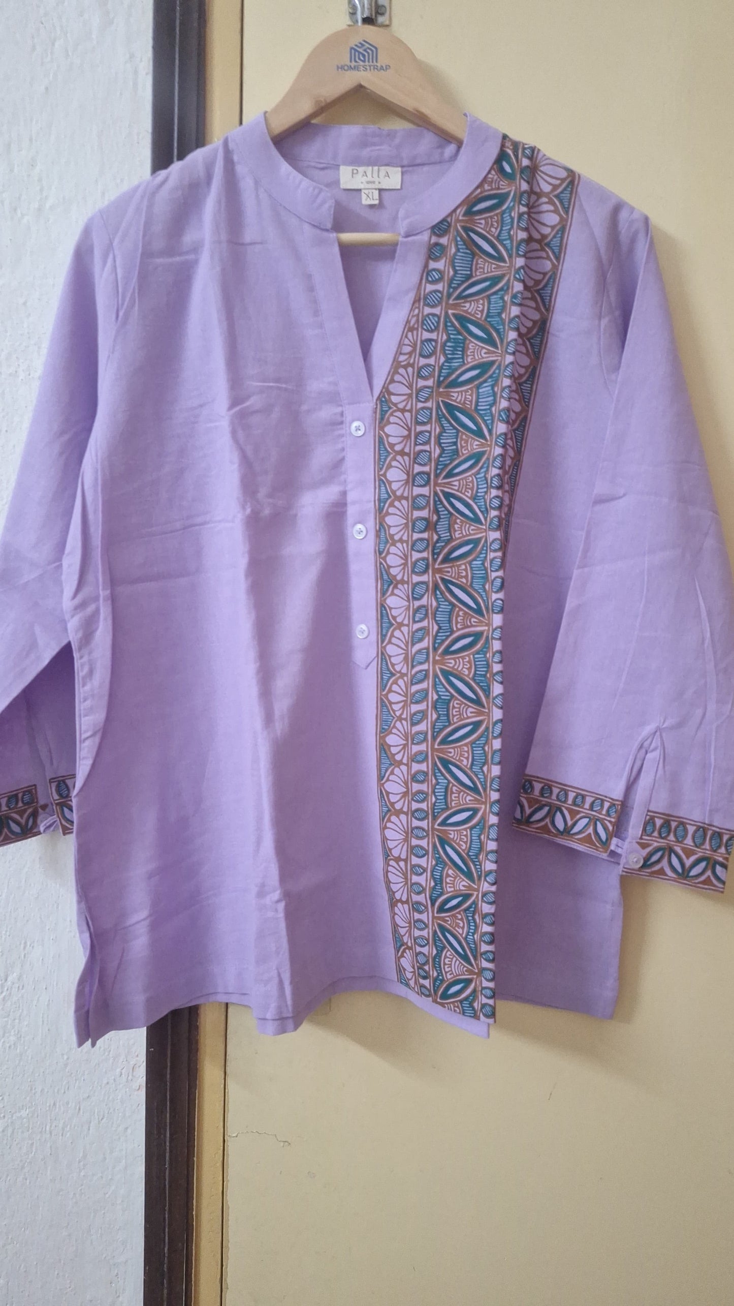 Lavender Pure Cotton Hand-Painted Madhubani Floral Short Kurta