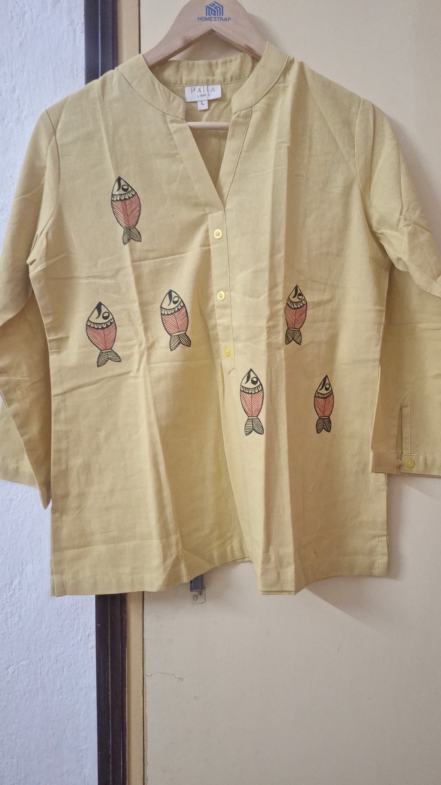 Butter Yellow Pure Cotton Hand-Painted Madhubani Nature Motif Short Kurta