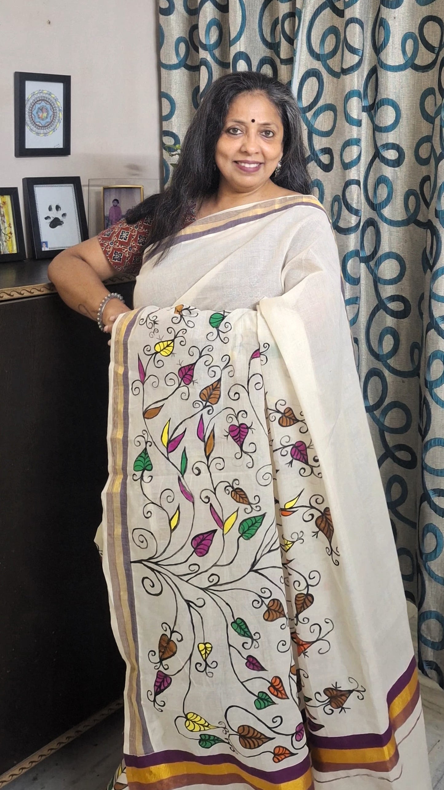 Sohrai Hand Painted Kerala Cotton Saree – Tree of Life