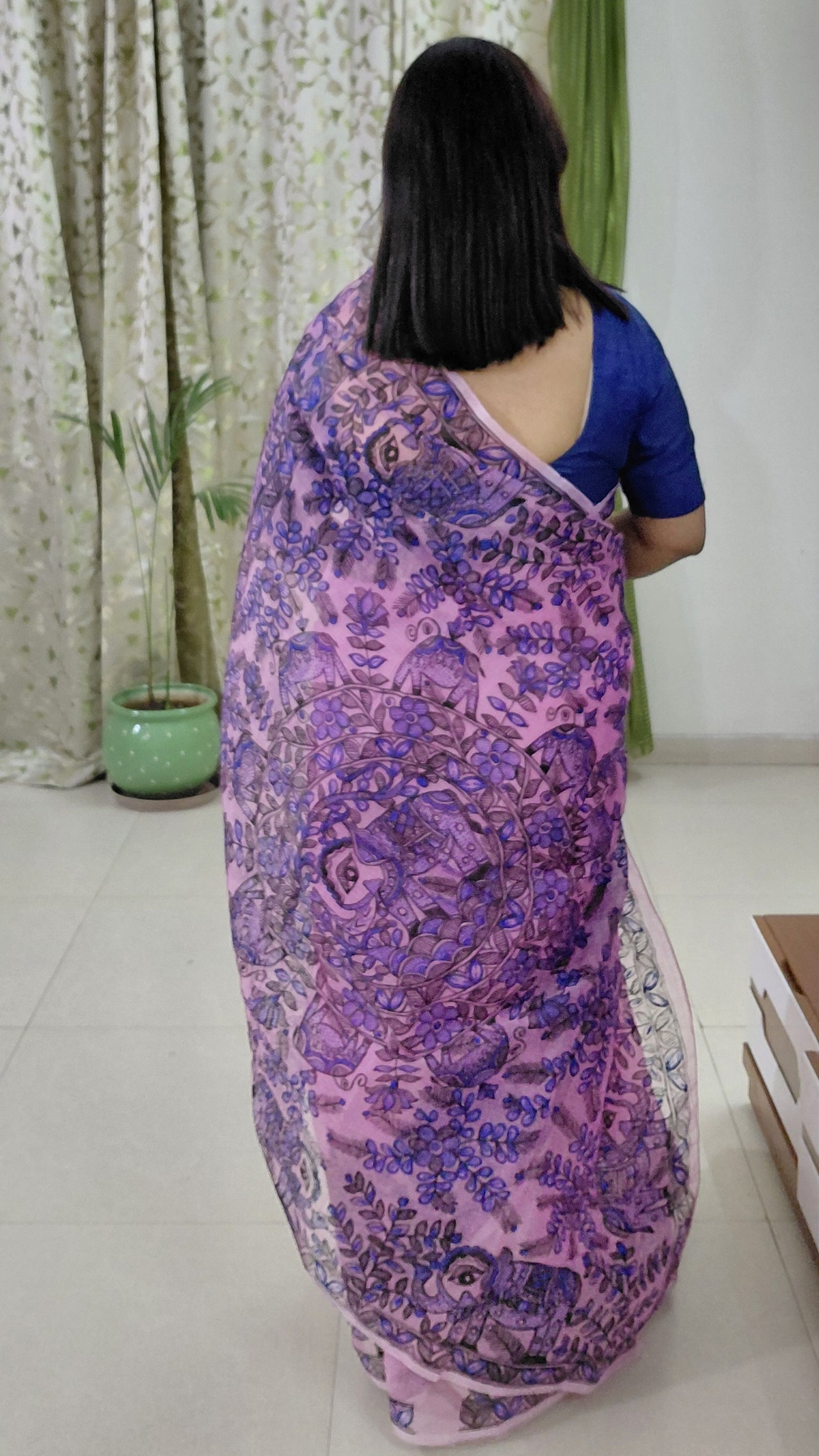 Blush Pink Gajraj Garden Madhubani Kota Doria Saree