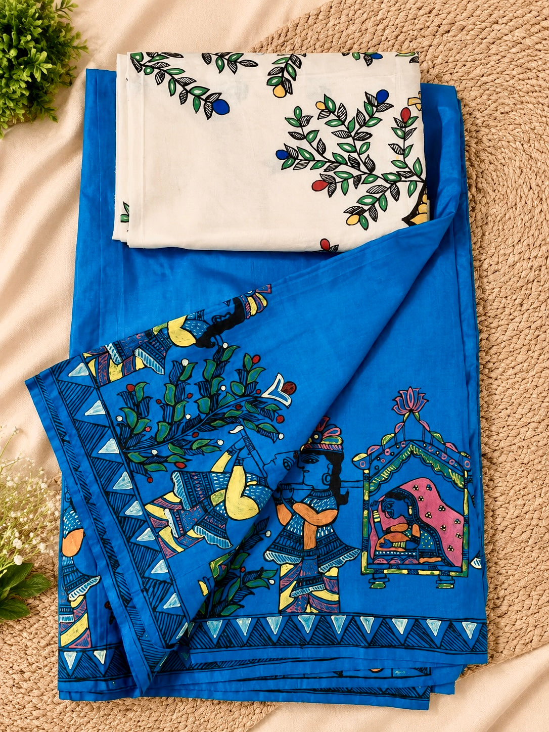 💠Turquoise Blue Pure Silk Madhubani Saree