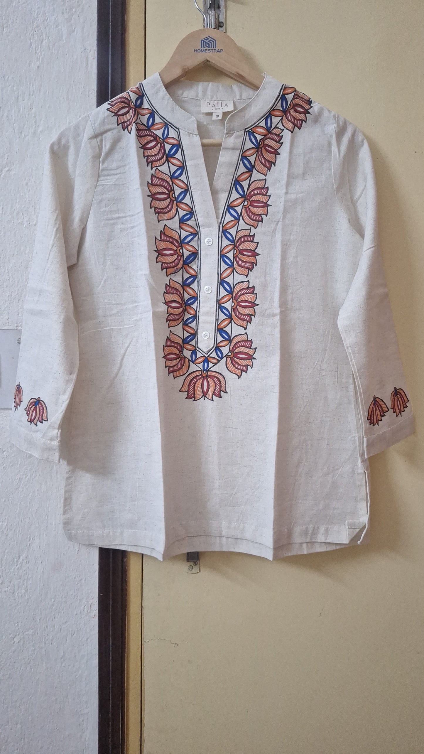 Ivory Pure Cotton Hand-Painted Madhubani Art Short Kurta