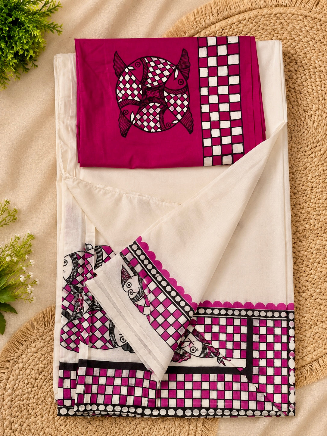 Off White Pure Silk Madhubani Saree | Heirloom Mithila Art | Rangika Studio