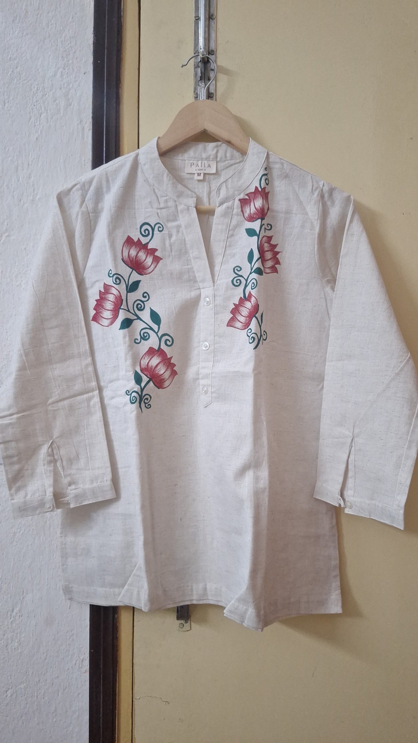 Ivory Pure Cotton Hand-Painted Madhubani Art Short Kurta