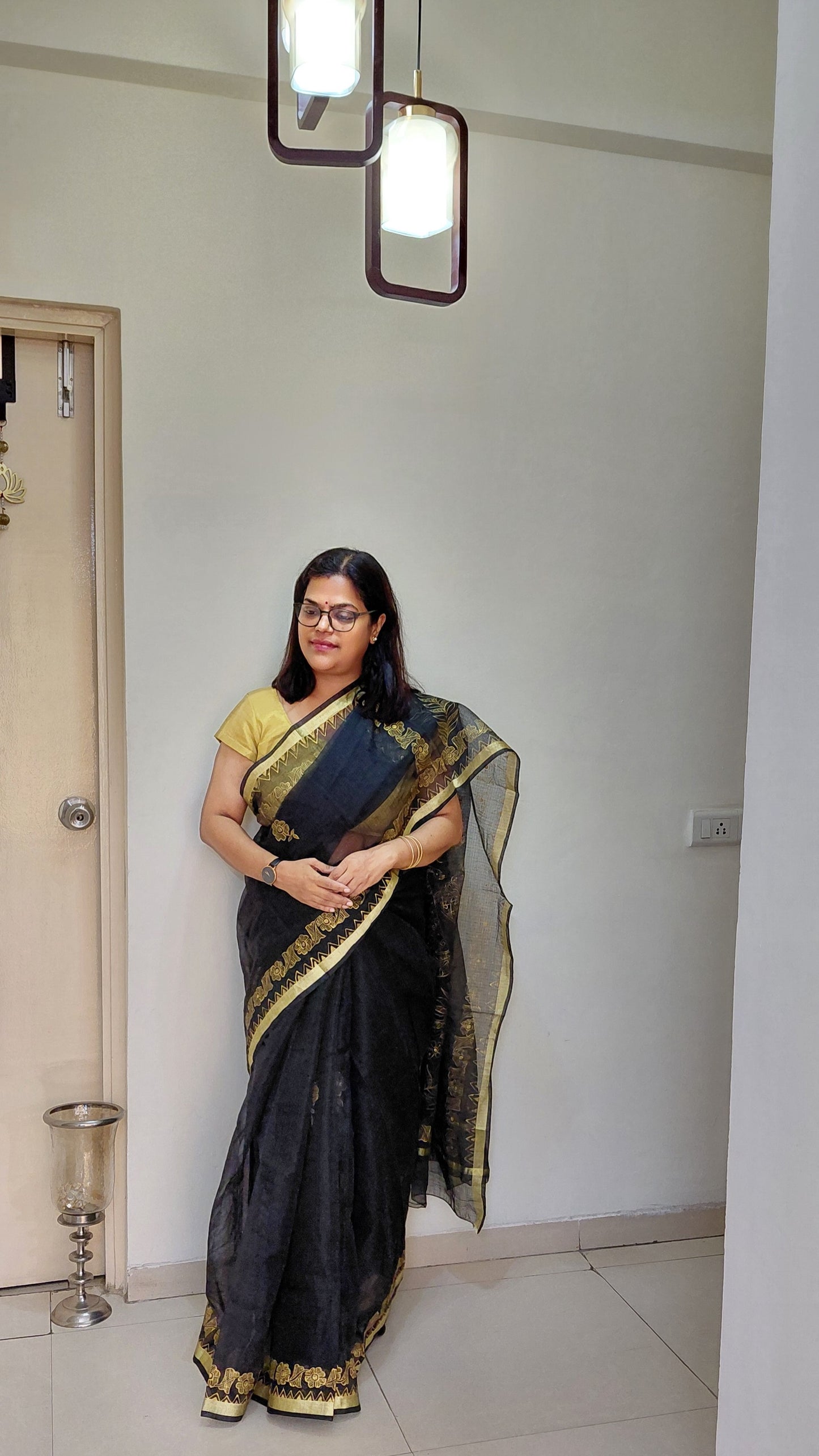 Black Radha Krishna Madhubani Kota Doria Saree