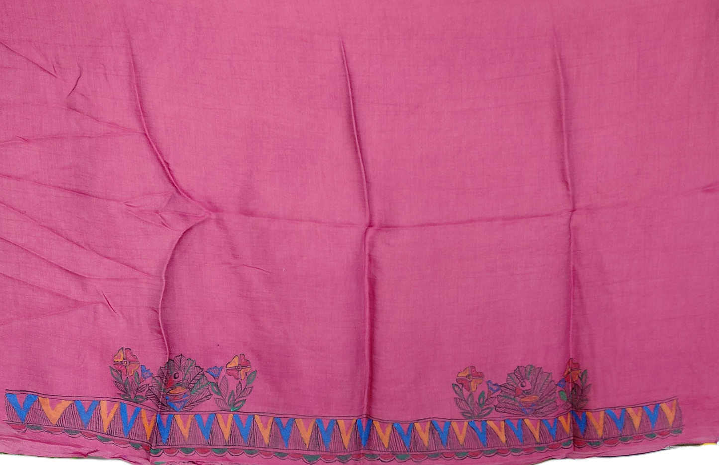 Ivory Modal Silk Madhubani Saree | Rangika Studio