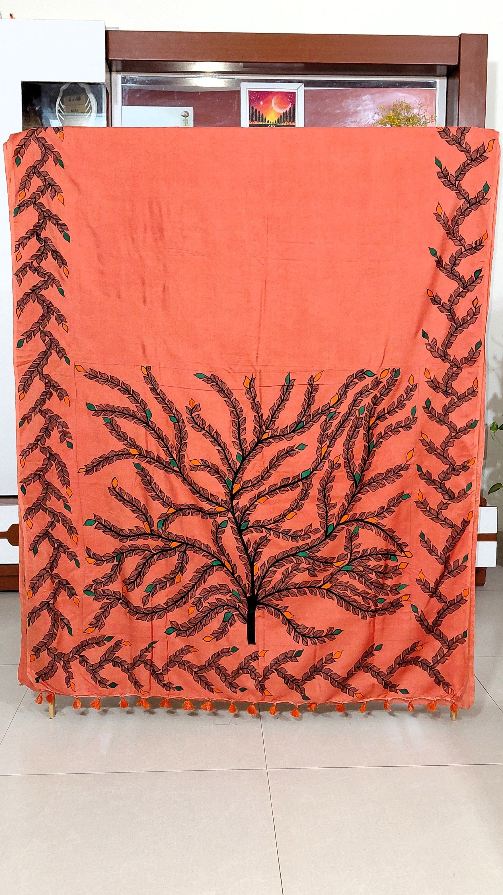 Luxury Mithila art saree with Tree of Life motif