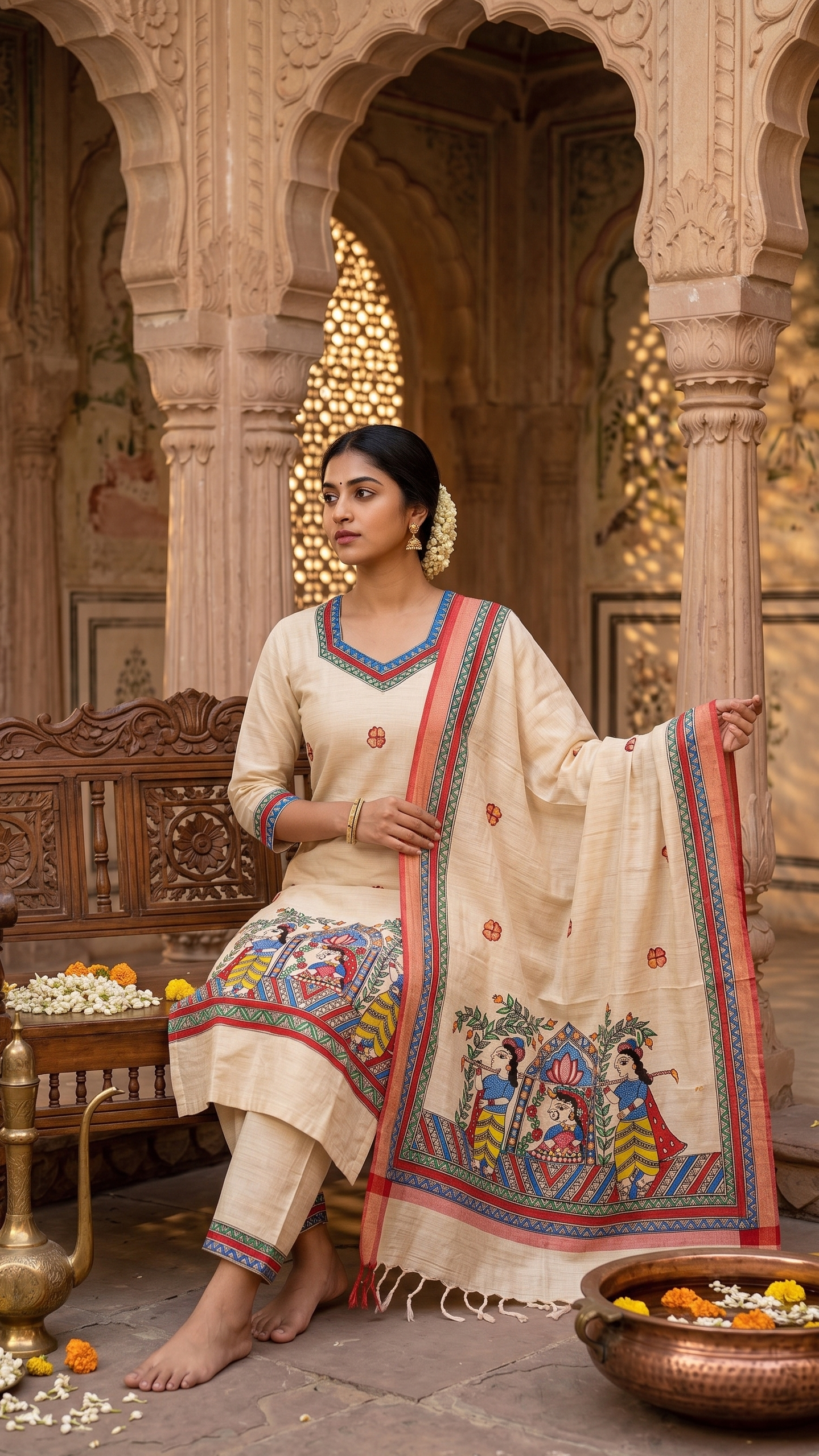 Hand-painted Madhubani festive ethnic wear for women