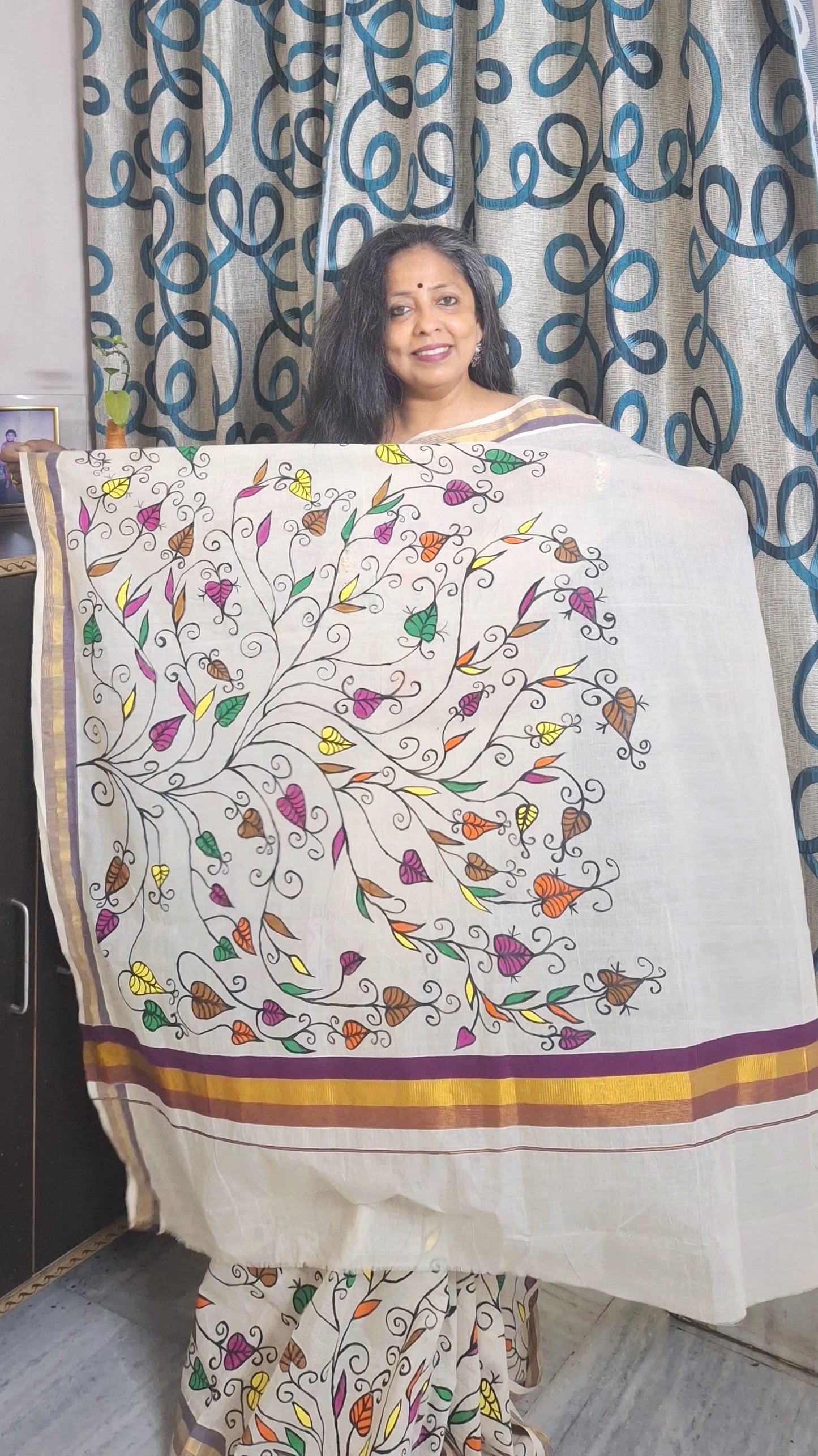 Elegant Sohrai art saree with Tree of Life pallu design