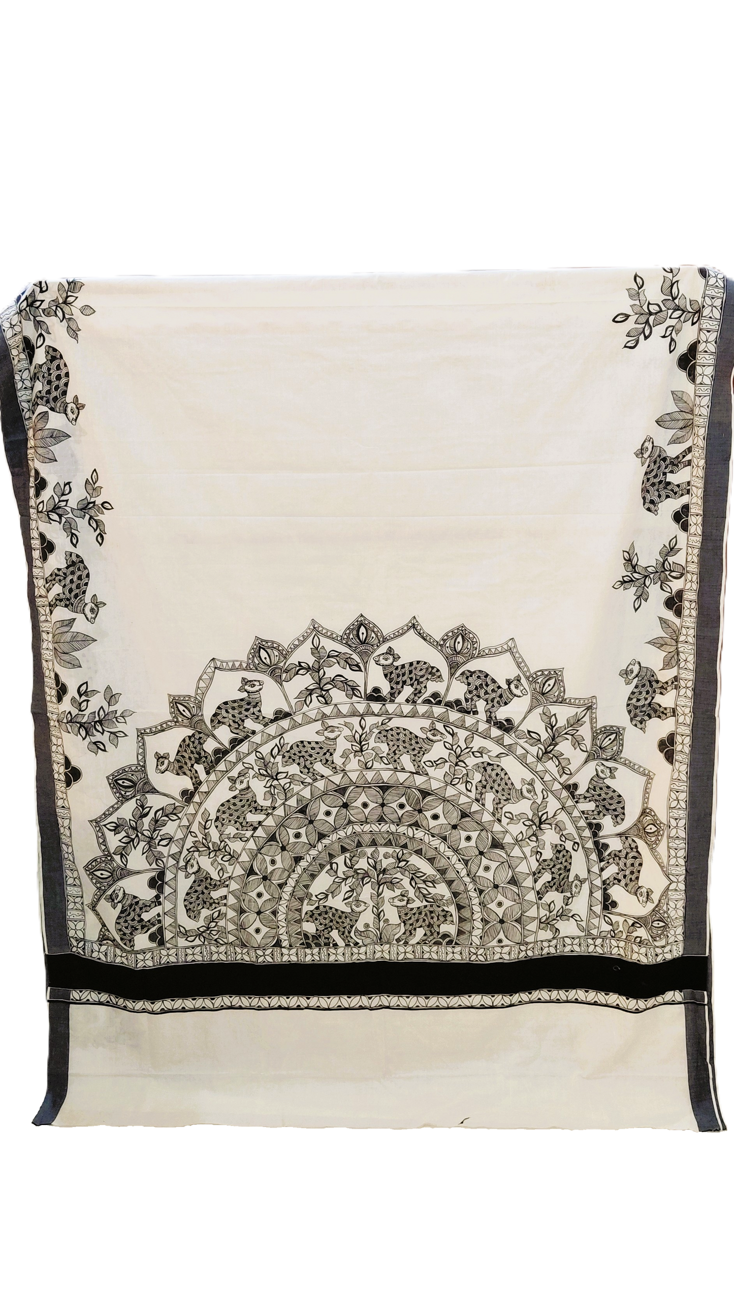 🦌 Ivory Kasavu Cotton Madhubani Saree | Rangika Studio