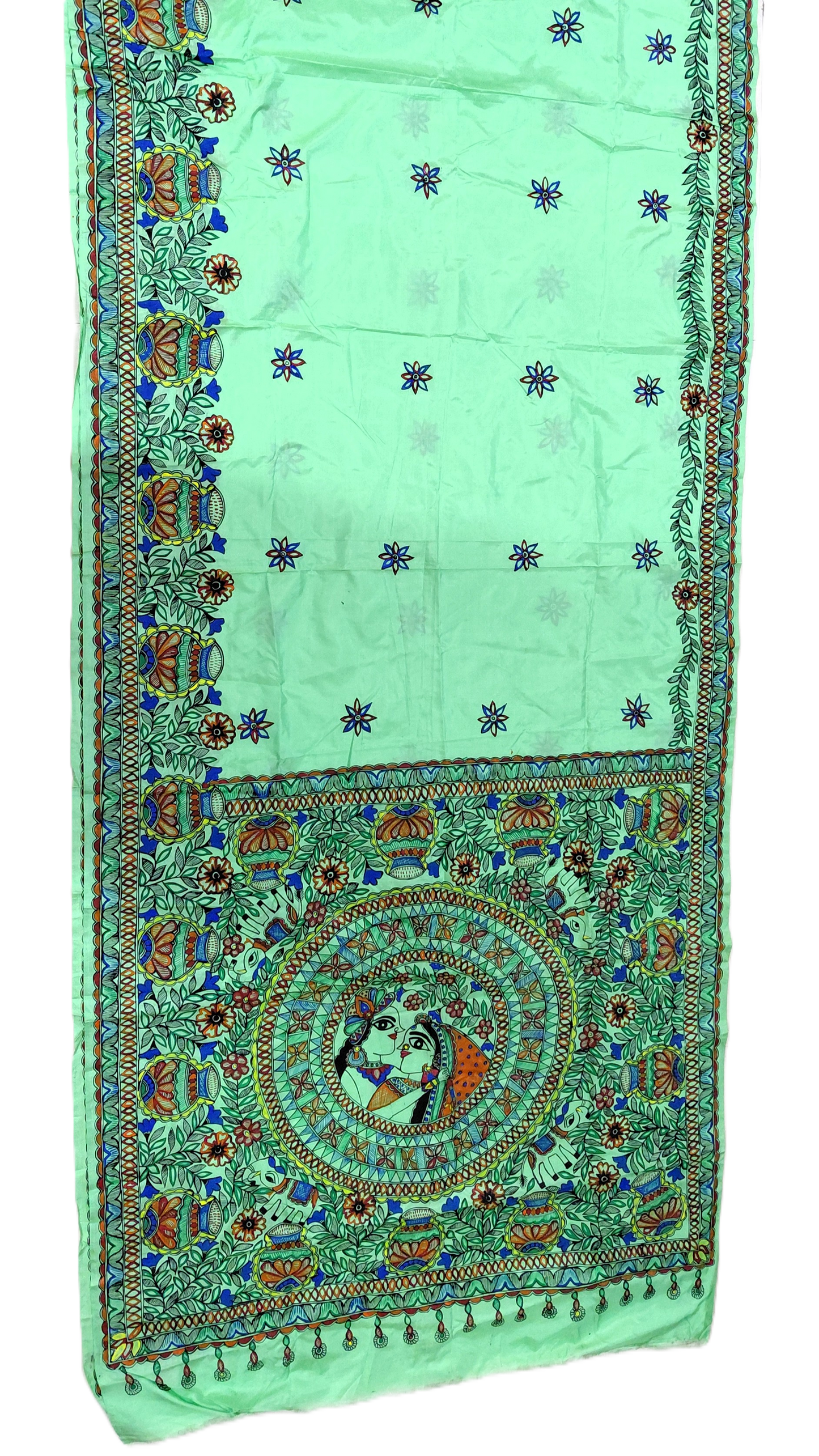 Mint Green Pure Silk Madhubani Saree | Rangika Studio