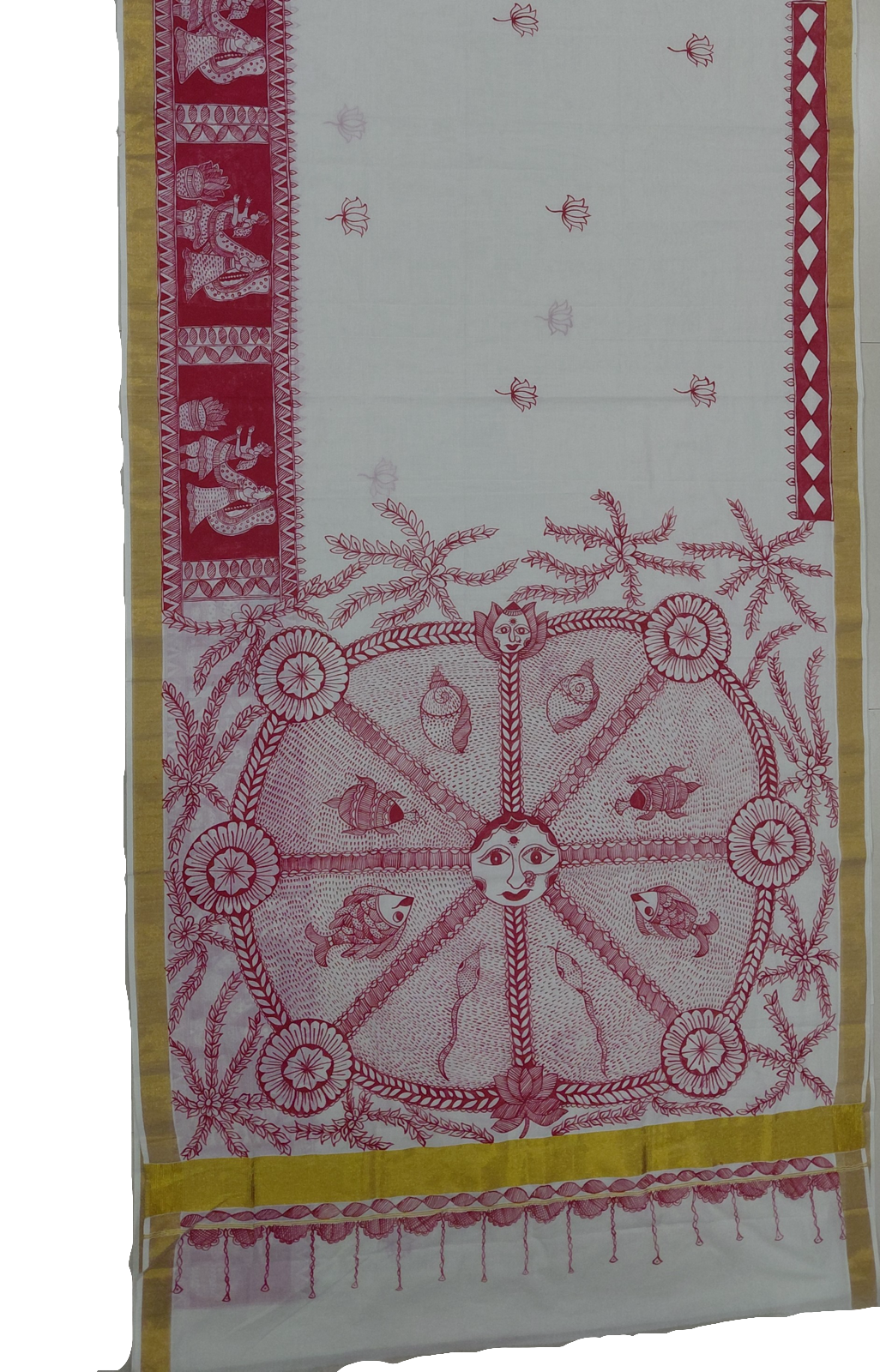 ⭐Ivory Kasavu Cotton Madhubani Saree | Rangika Studio
