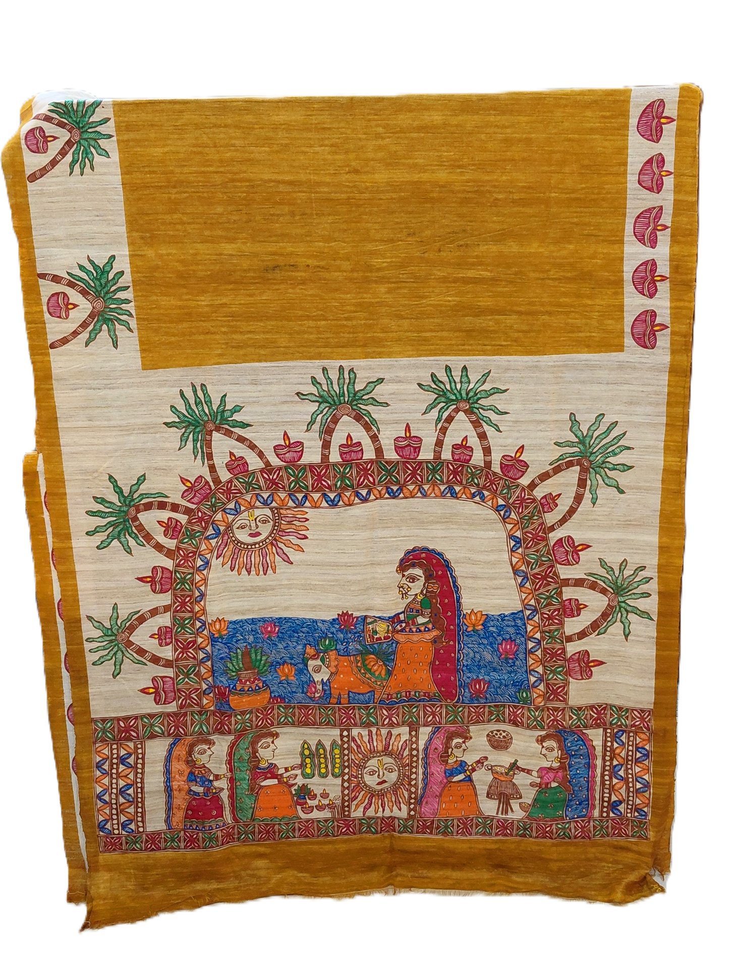 Mustard Tussar Ghicha Madhubani Saree | Rangika Studio