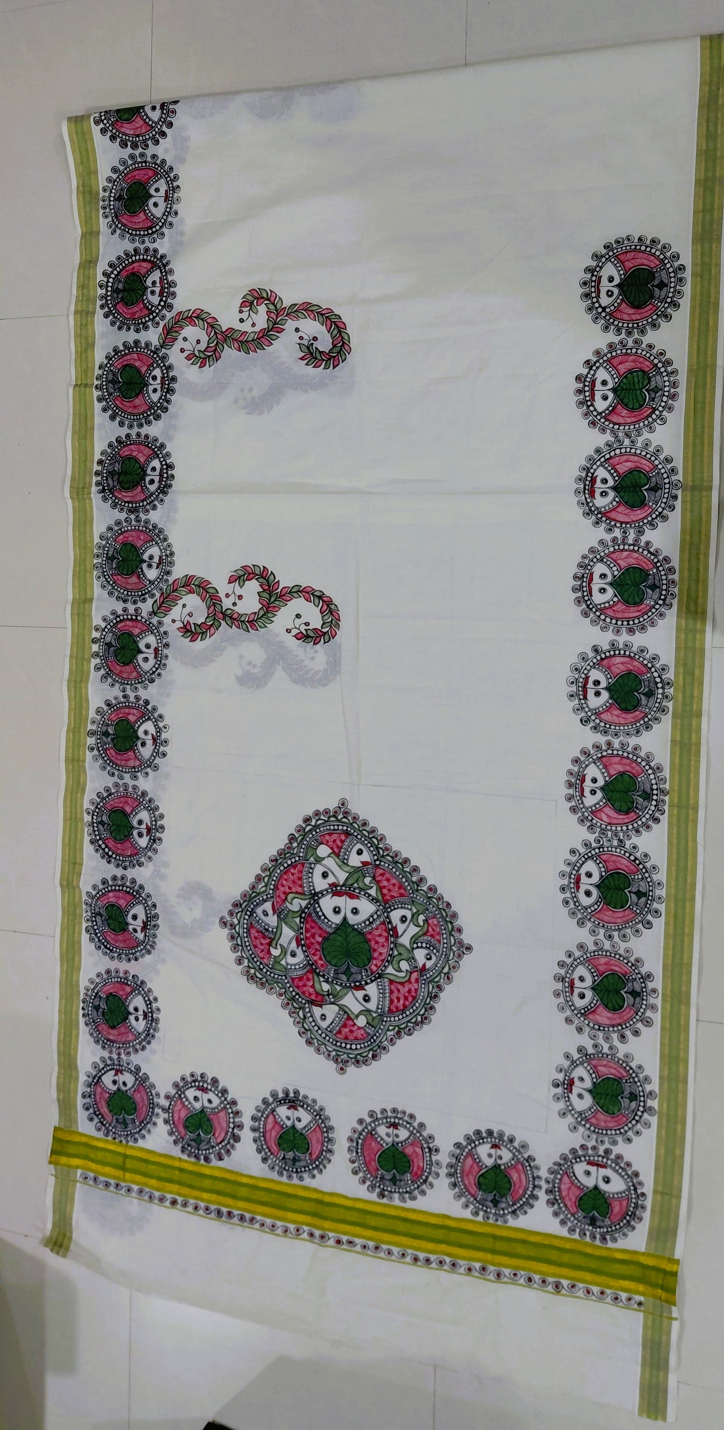 Ivory Kasavu Cotton Madhubani Saree | Rangika Studio