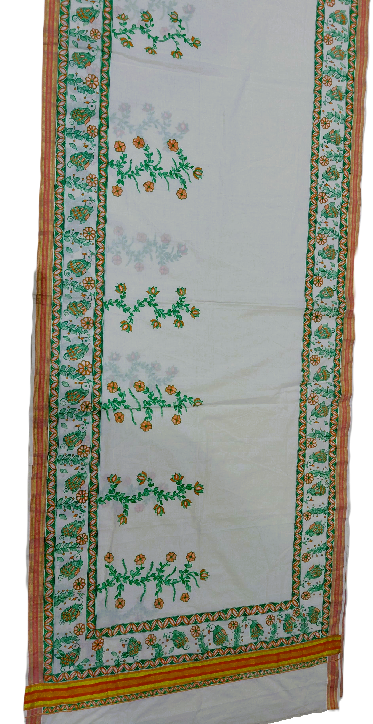 Ivory Kasavu Cotton Madhubani Saree | Rangika Studio