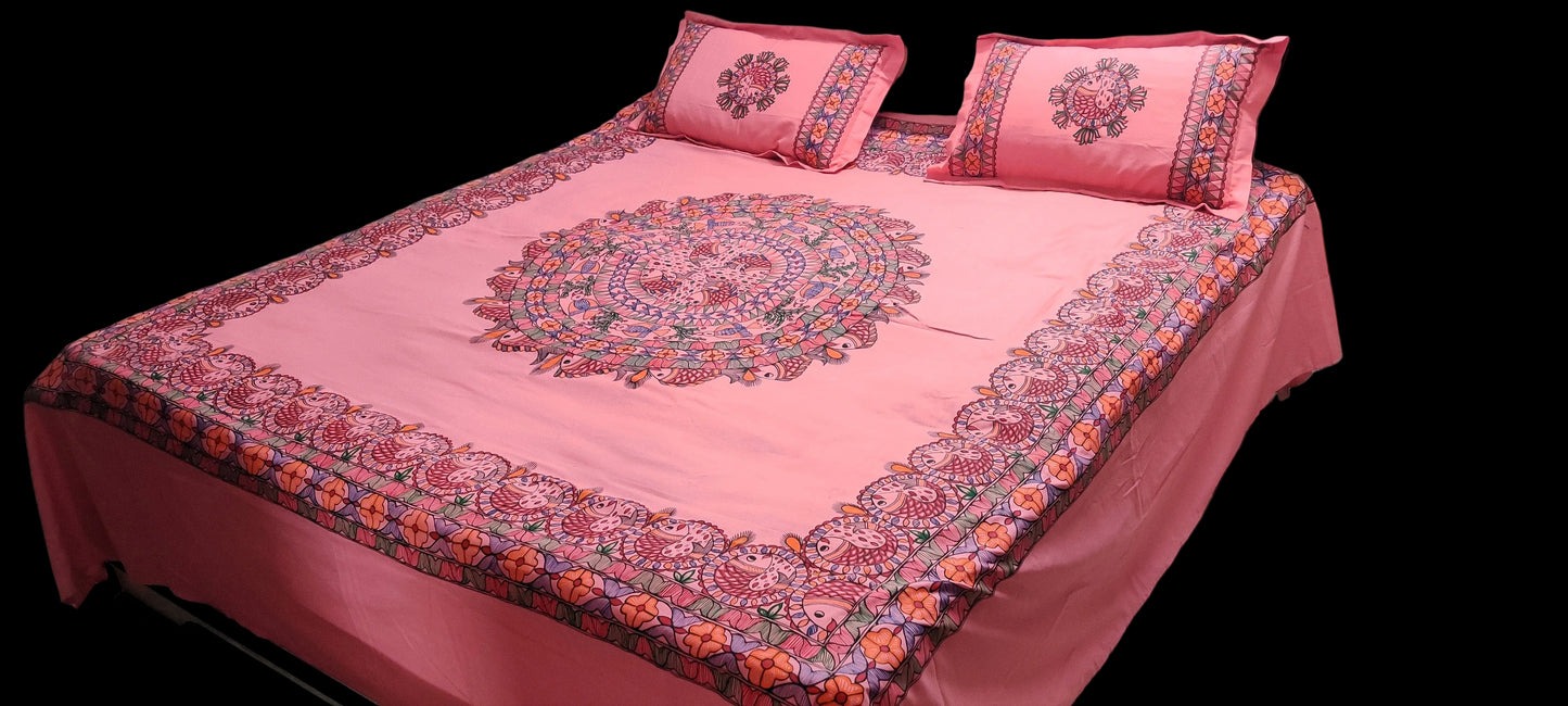 Hand Painted Madhubani Premium Bedsheet Welspun