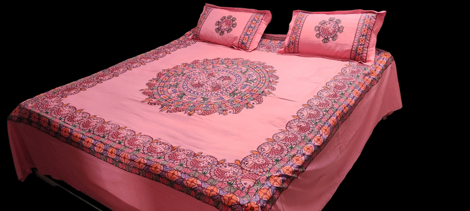 Hand Painted Madhubani Premium Bedsheet Welspun