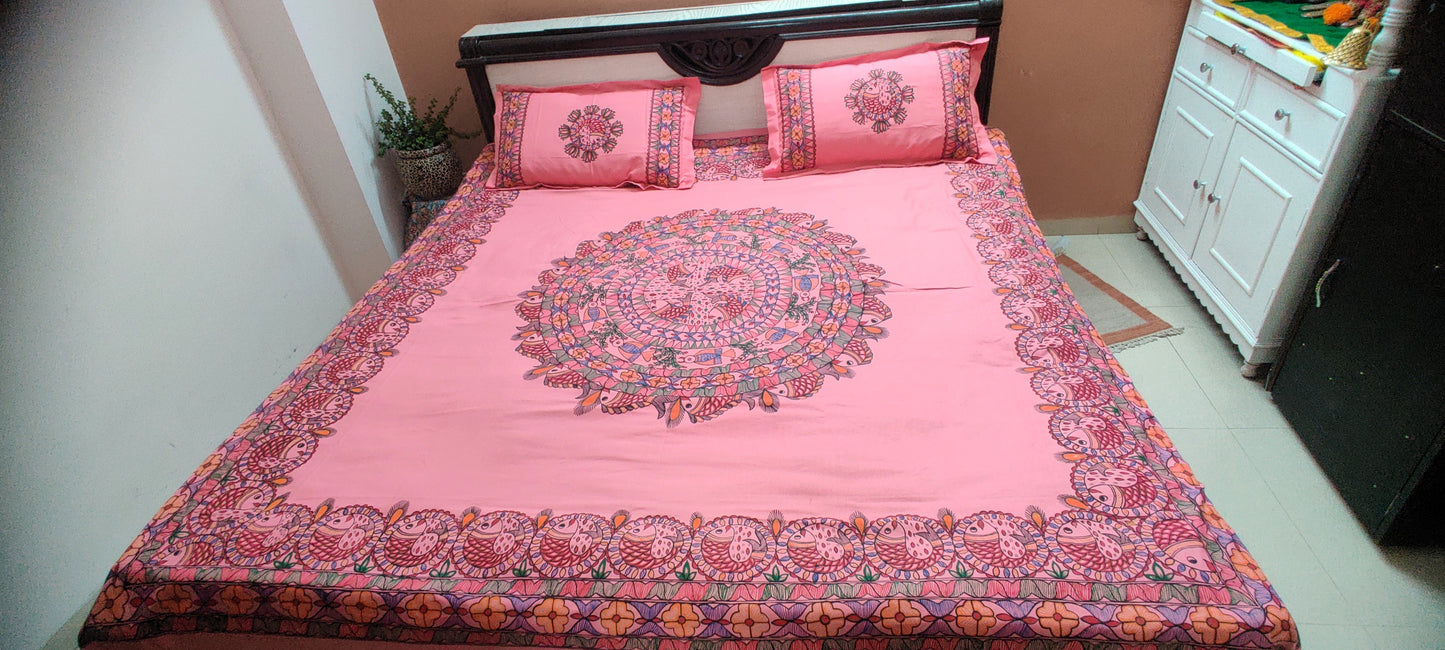 Hand Painted Madhubani Premium Bedsheet 