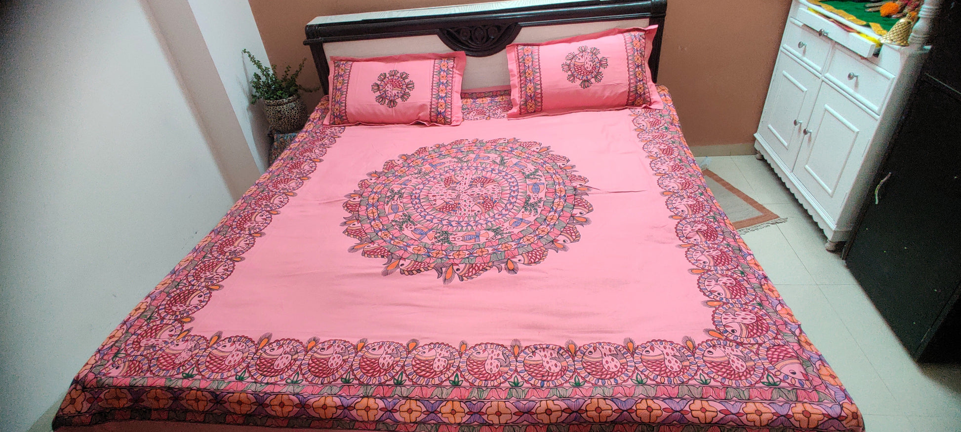 Hand Painted Madhubani Premium Bedsheet 