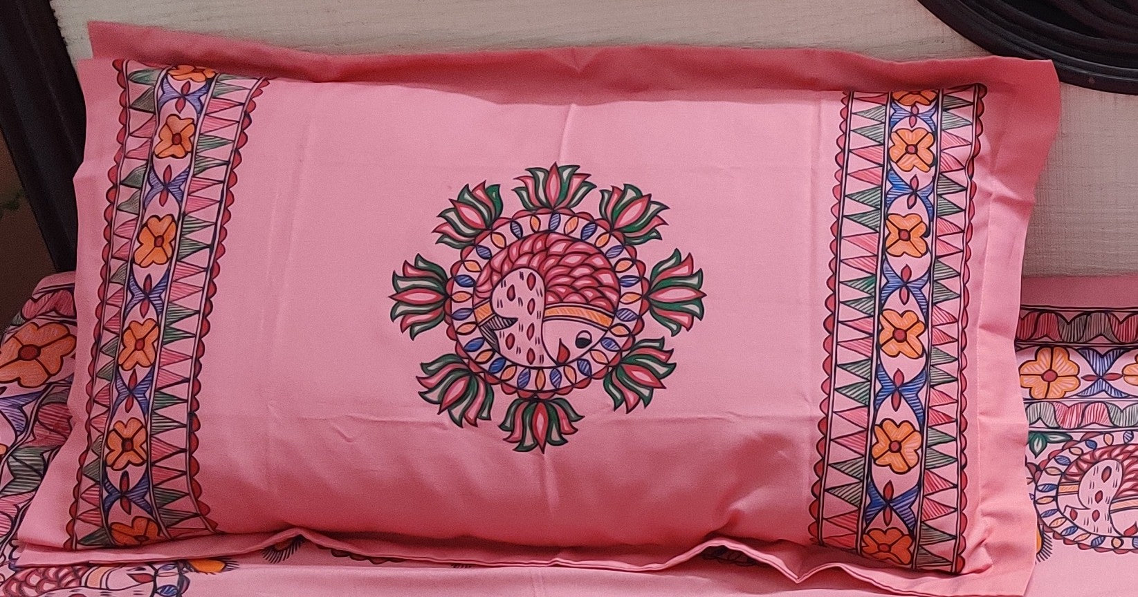 Hand Painted Pillow covers Pink premium cotton Bedsheet