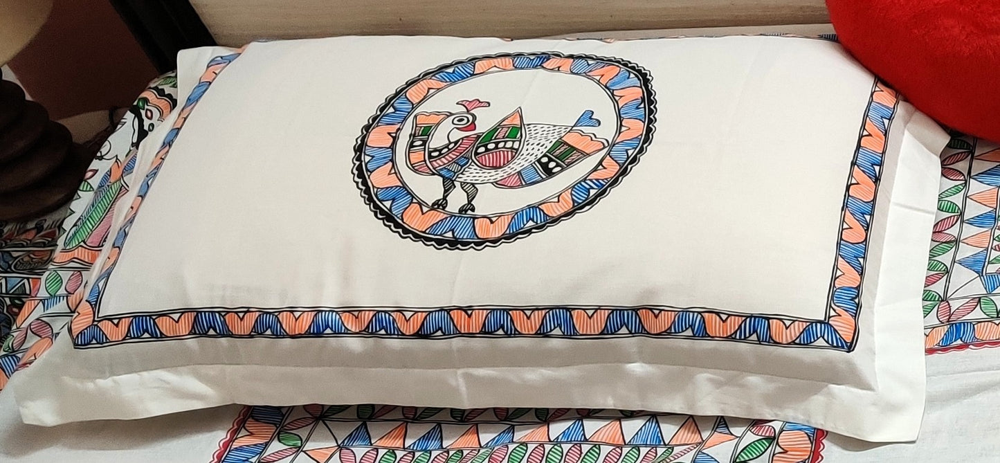 madhubani pillow cover geometric pattern detail