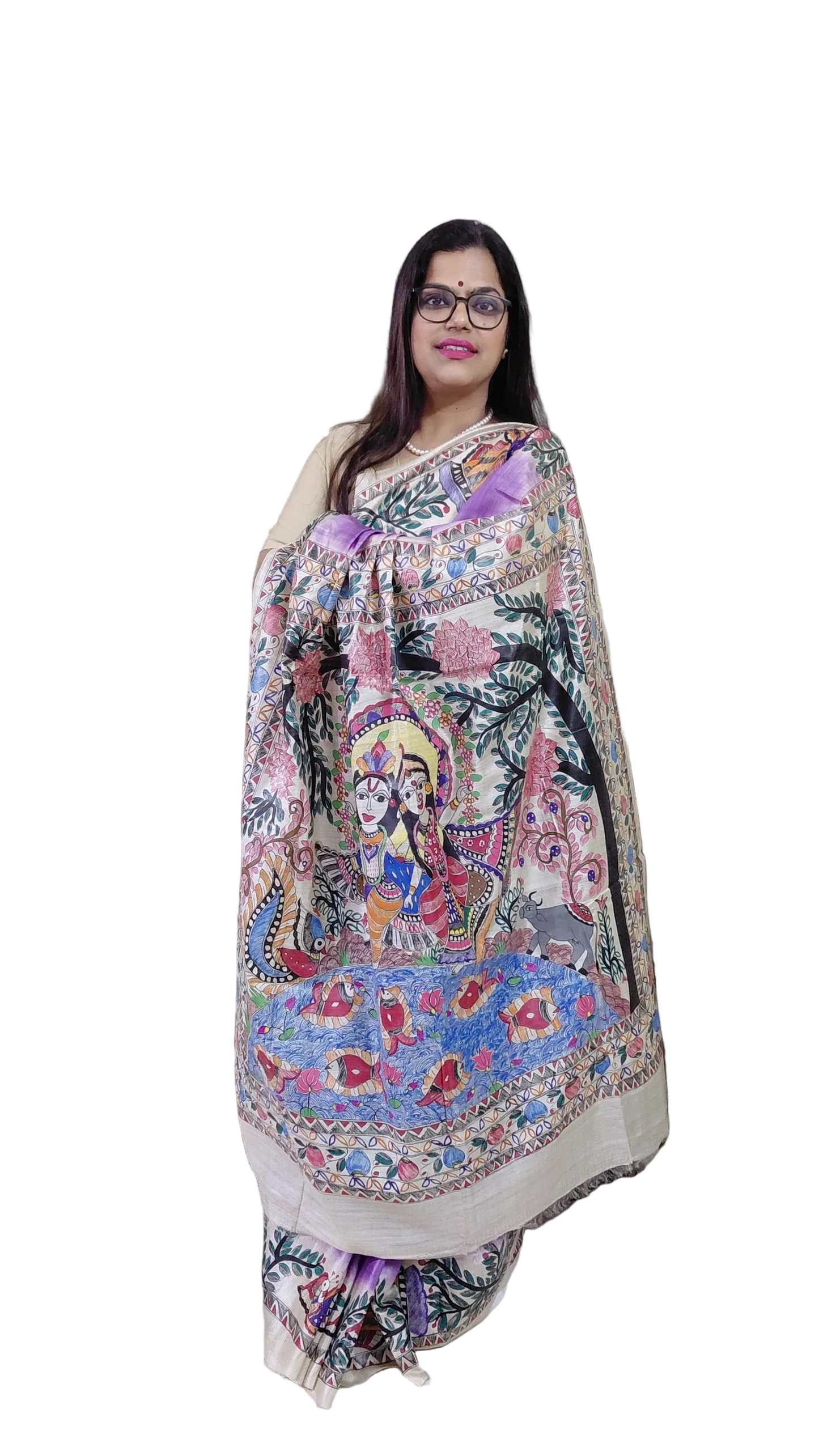 Rangika Madhur Jhoola Leela – Hand-Painted Desi Tussar Silk Saree in Royal Purple