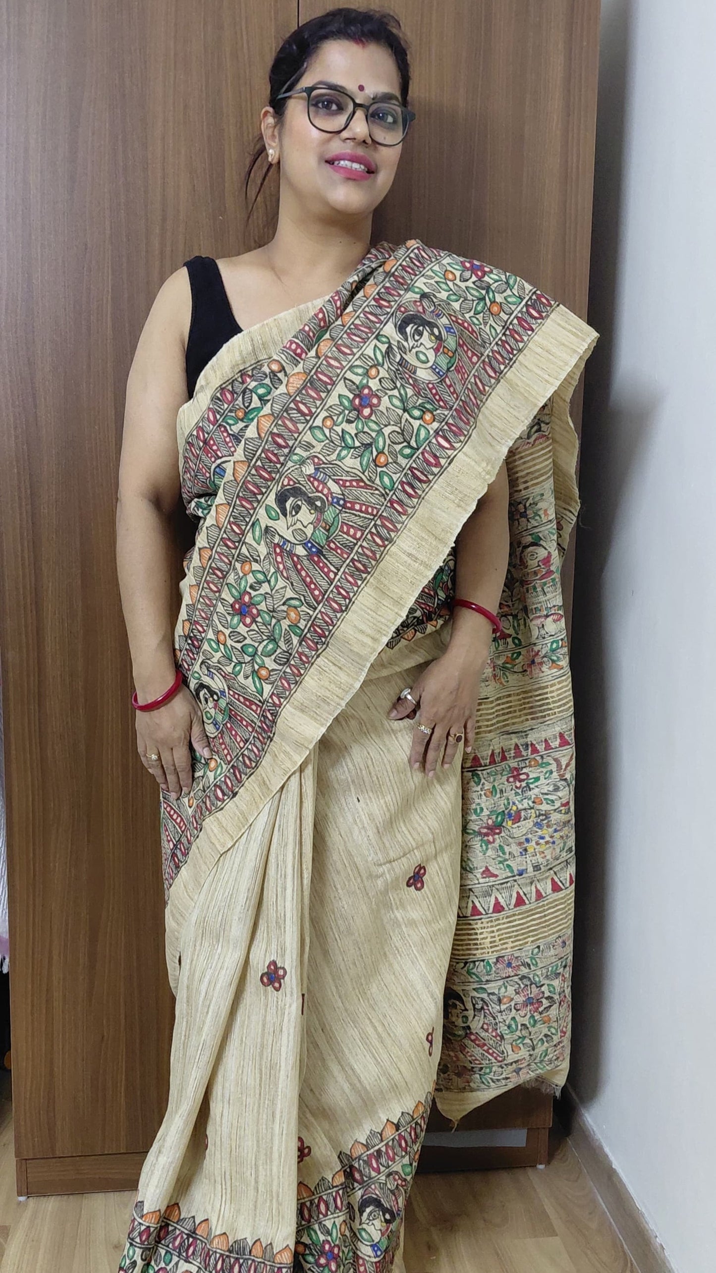Natural Tussar Madhubani Saree | Rangika Studio
