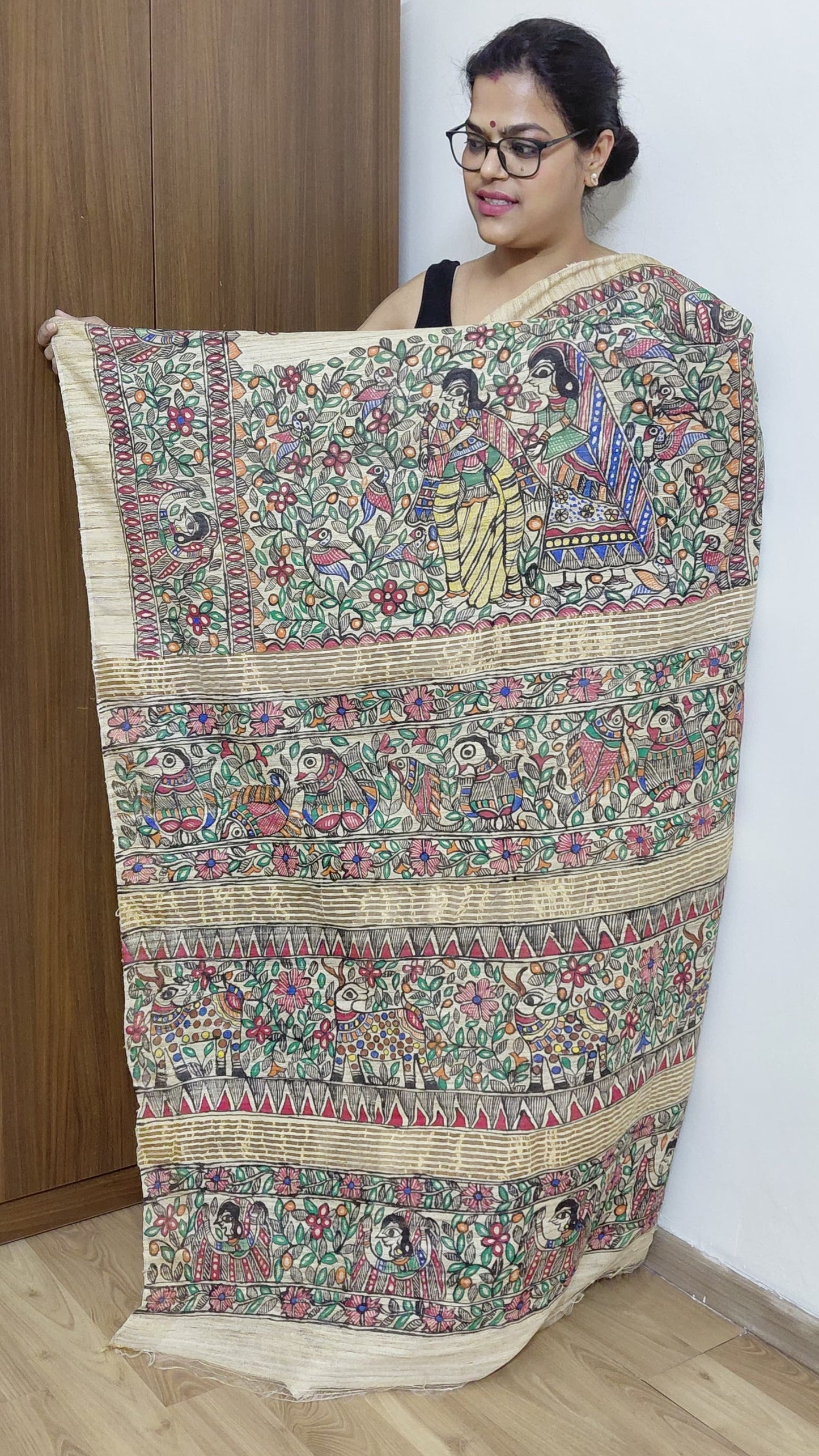 Natural Tussar Madhubani Saree | Rangika Studio