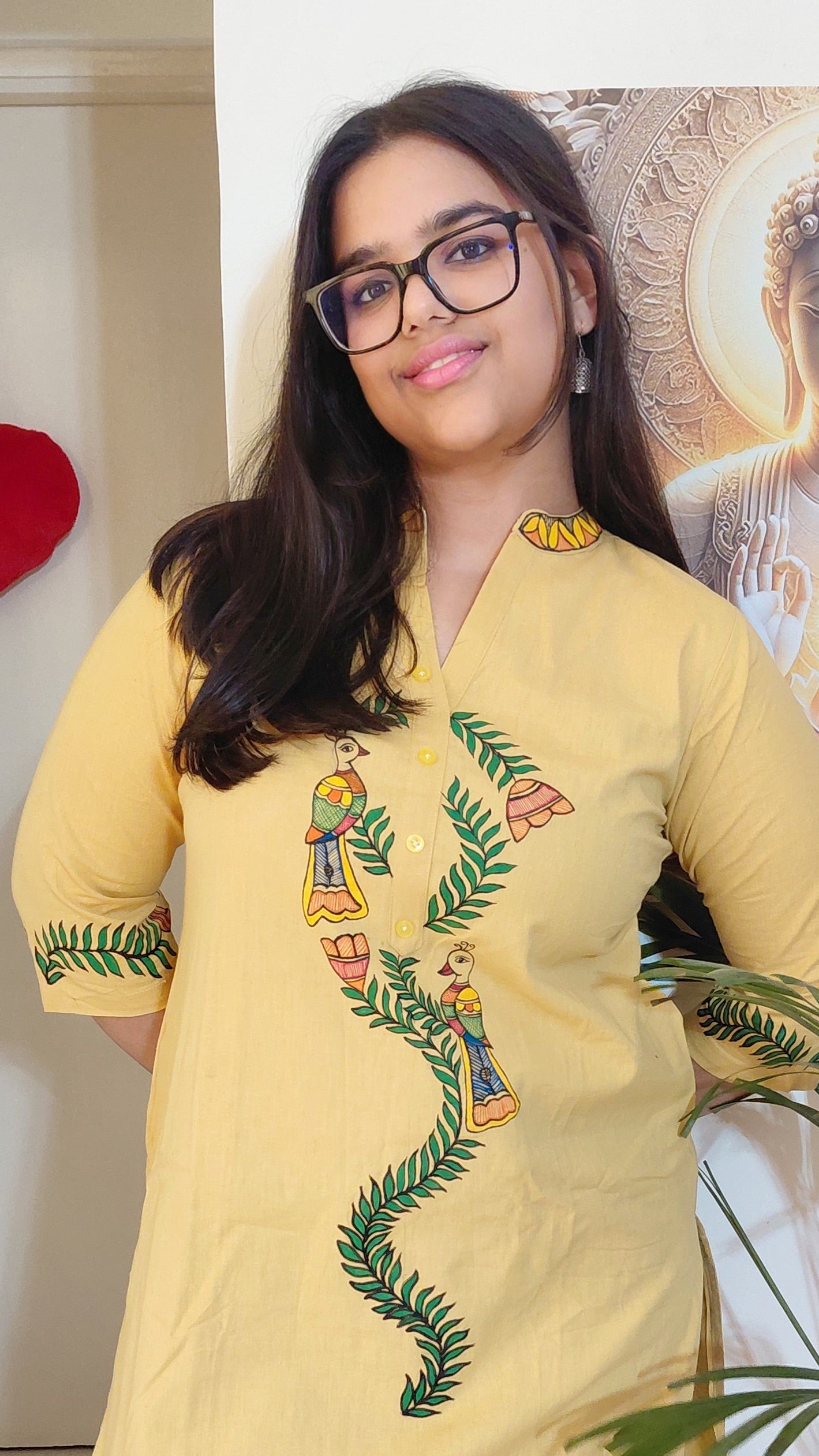 Mustard Yellow Hand-Painted Madhubani Cotton Kurta | Rangika Studio