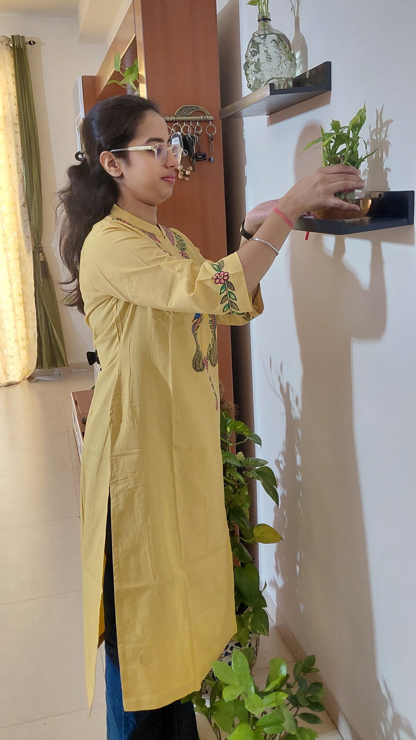 Mustard Yellow Hand-Painted Madhubani Cotton Kurta | Rangika Studio