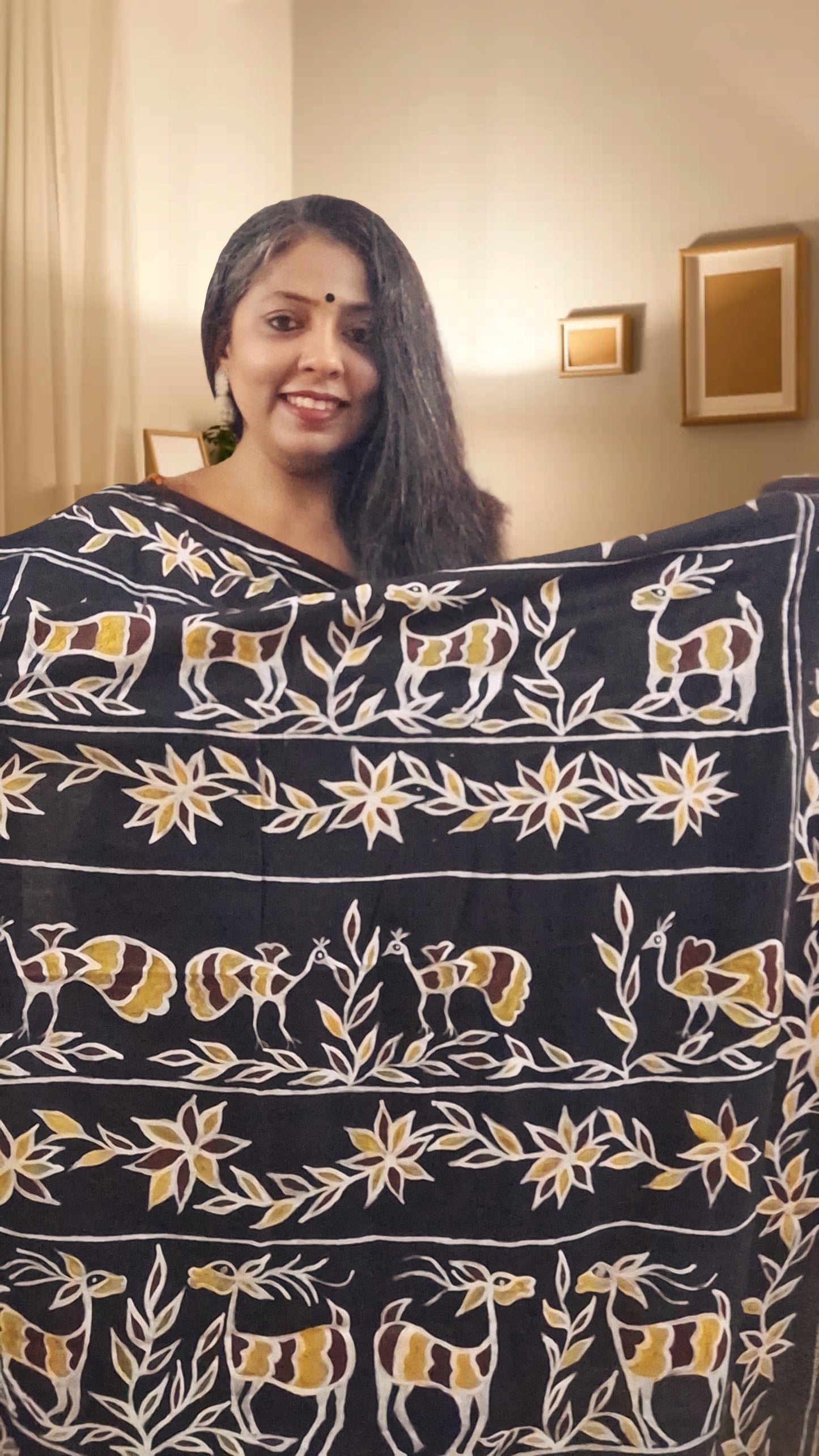 Sohrai Symphony – Hand-Painted Sohrai Art Katan Silk Saree