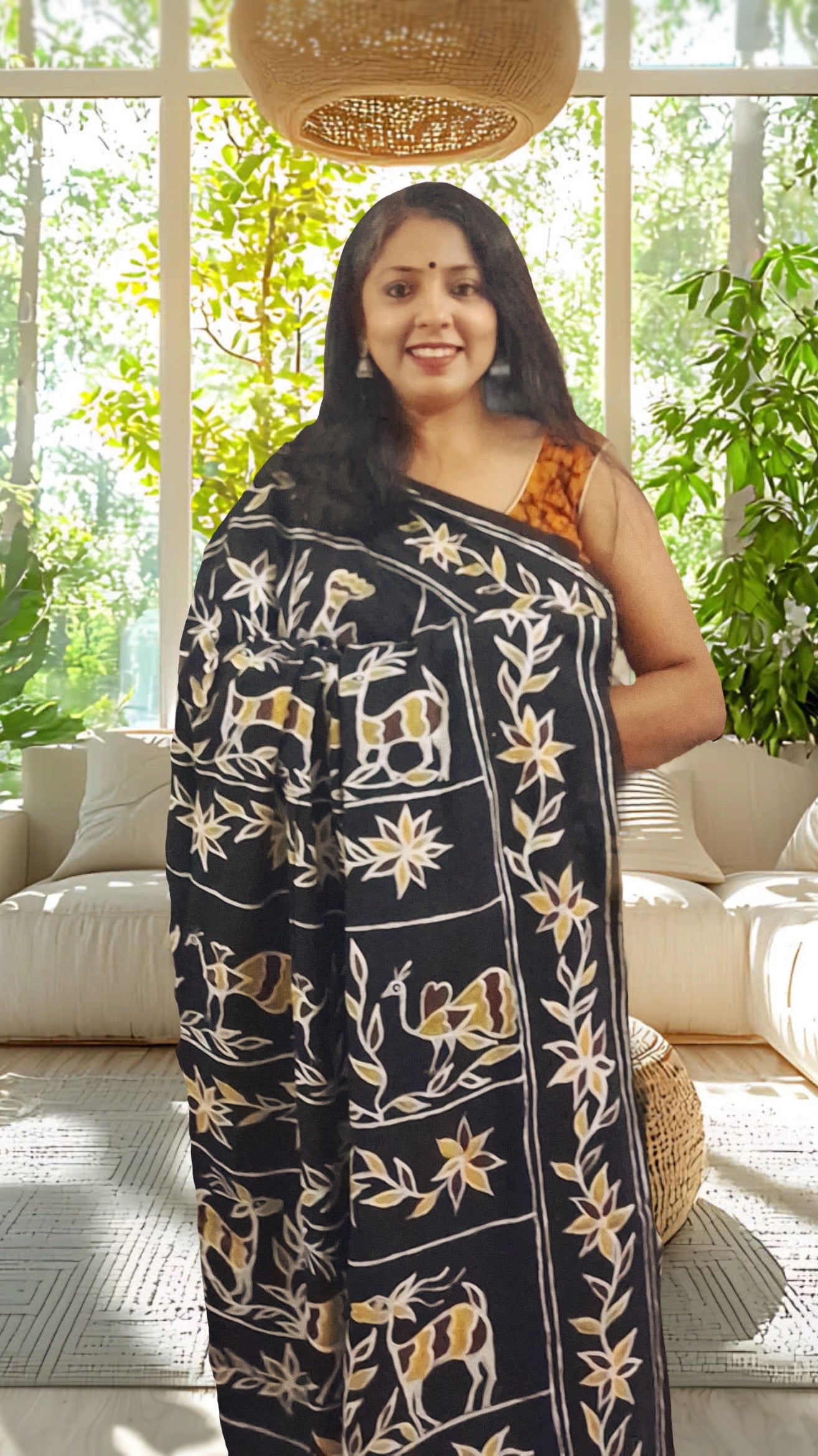 Sohrai Symphony – Hand-Painted Sohrai Art Katan Silk Saree