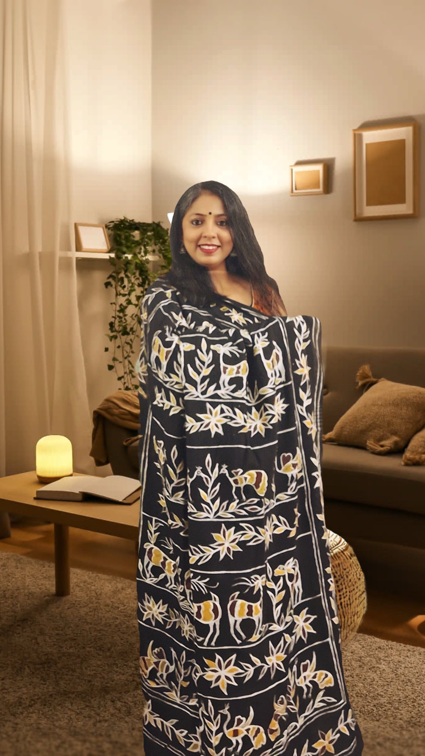Sohrai Symphony – Hand-Painted Sohrai Art Katan Silk Saree