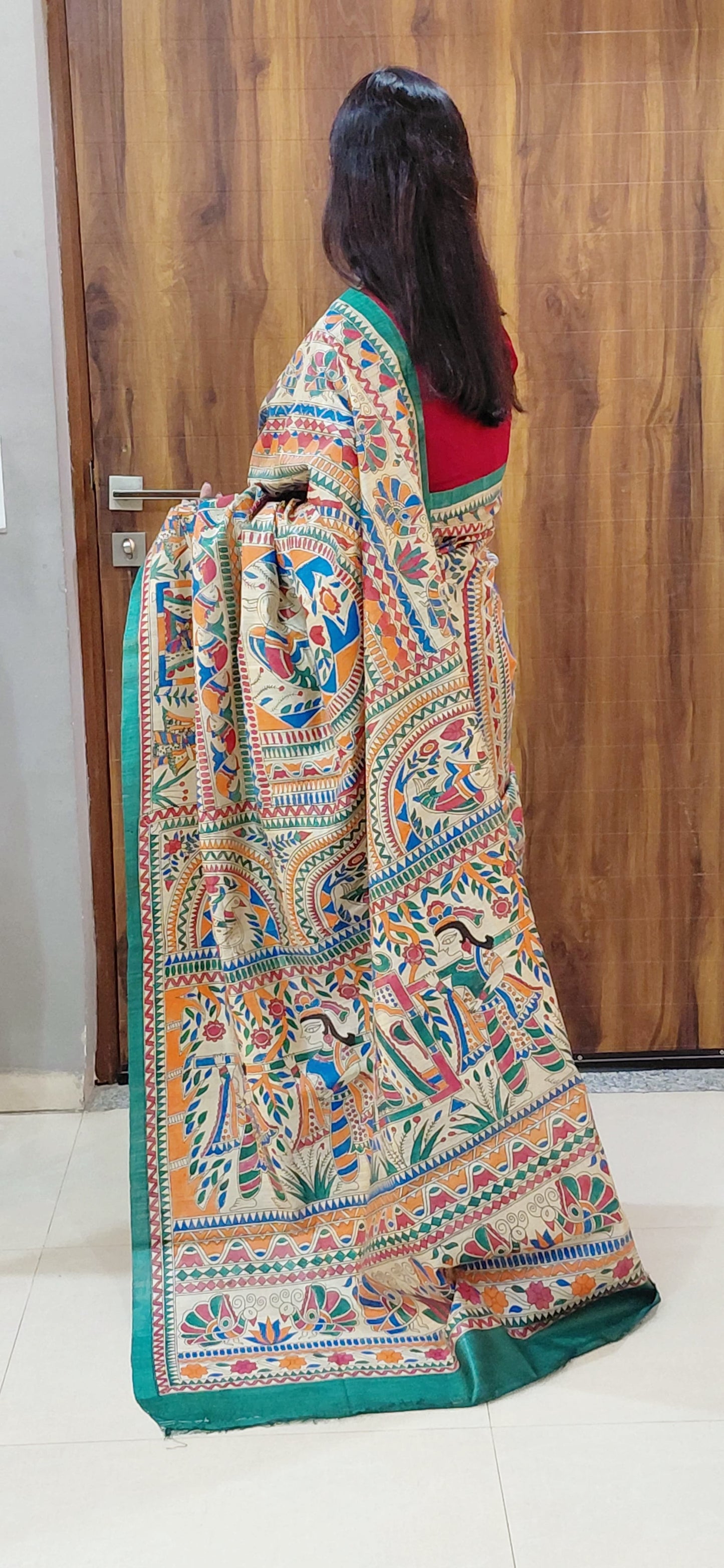 Natural Pure Desi Tussar Silk Madhubani Saree | Rangika Studio