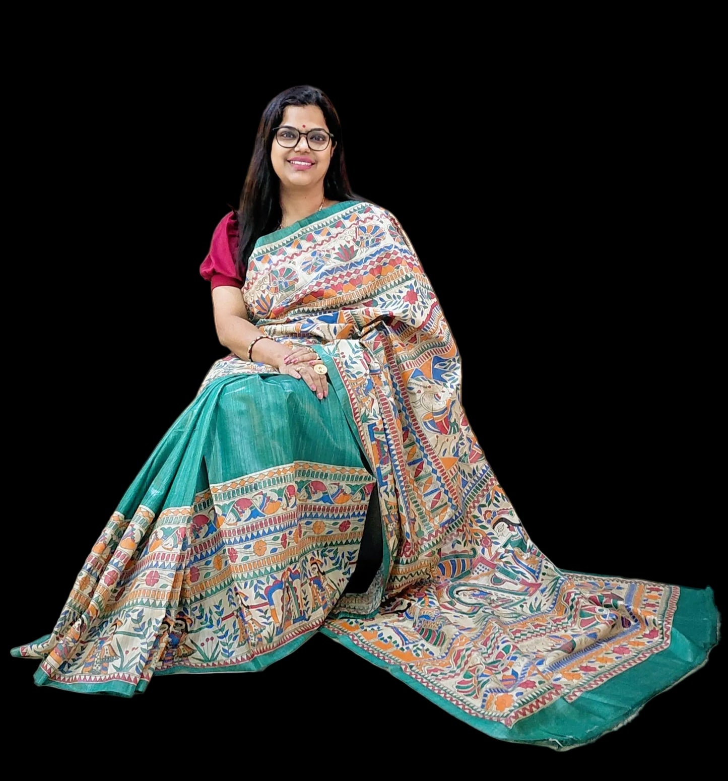 Natural Pure Desi Tussar Silk Madhubani Saree | Rangika Studio