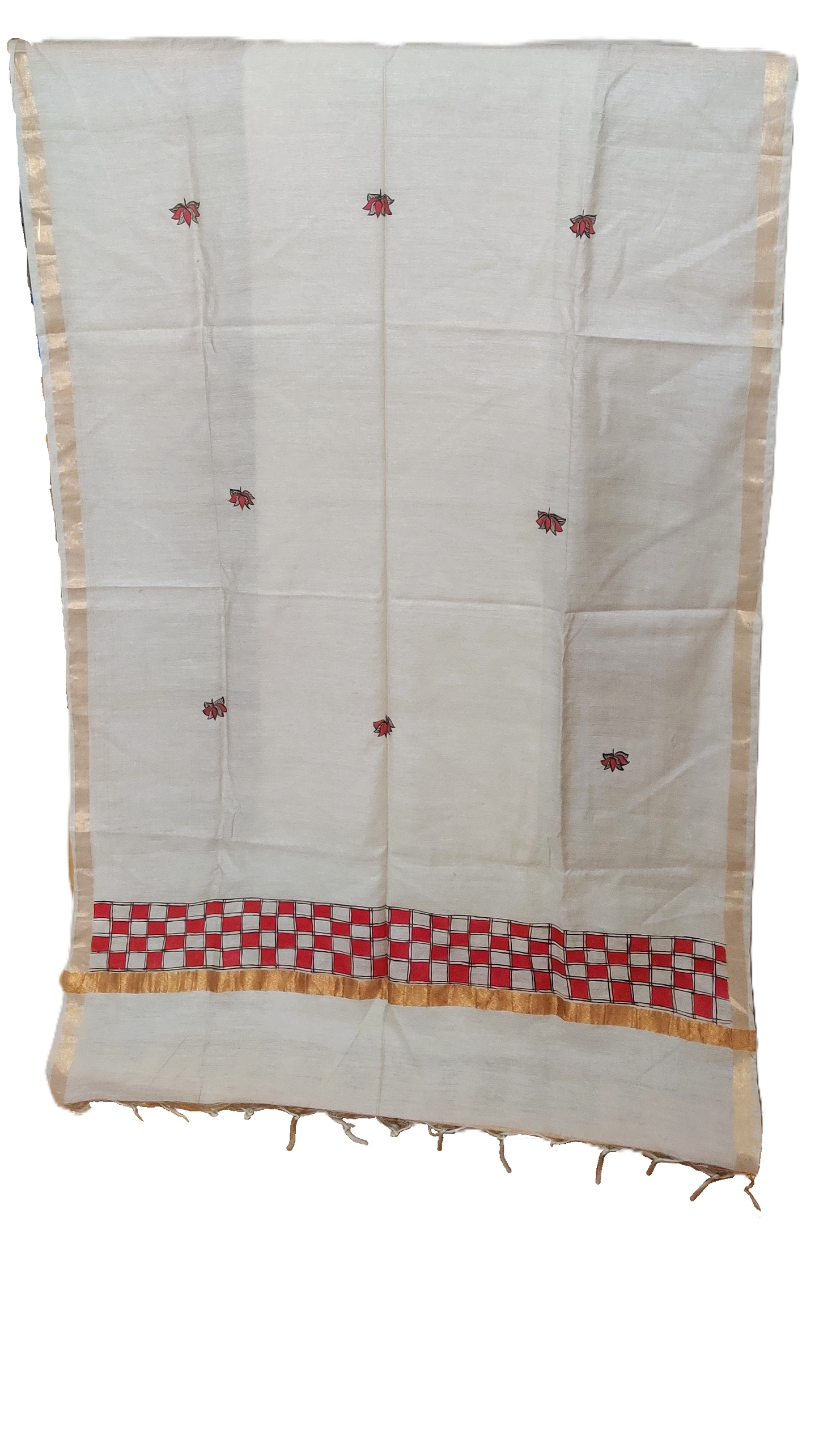 Ivory Grace – Hand-Painted Madhubani Katan Cotton 3-Piece Suit Set