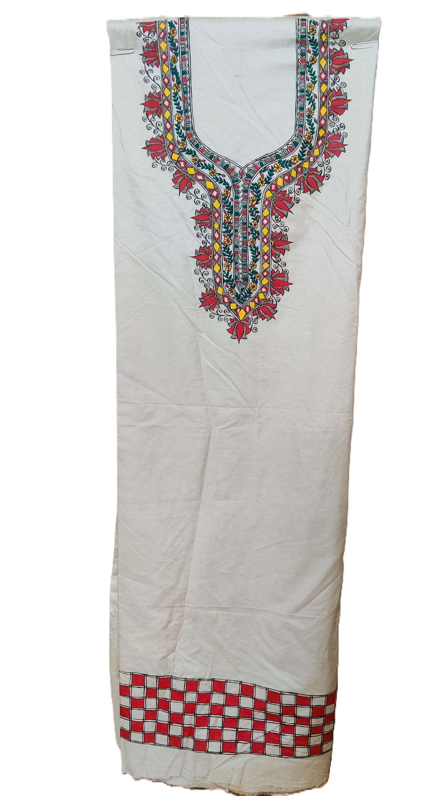 Ivory Grace – Hand-Painted Madhubani Katan Cotton 3-Piece Suit Set