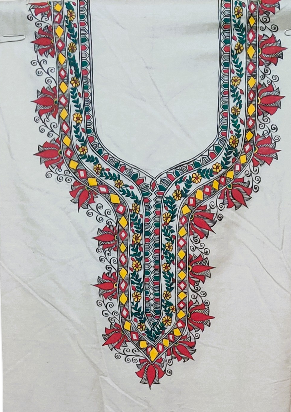 Ivory Grace – Hand-Painted Madhubani Katan Cotton 3-Piece Suit Set