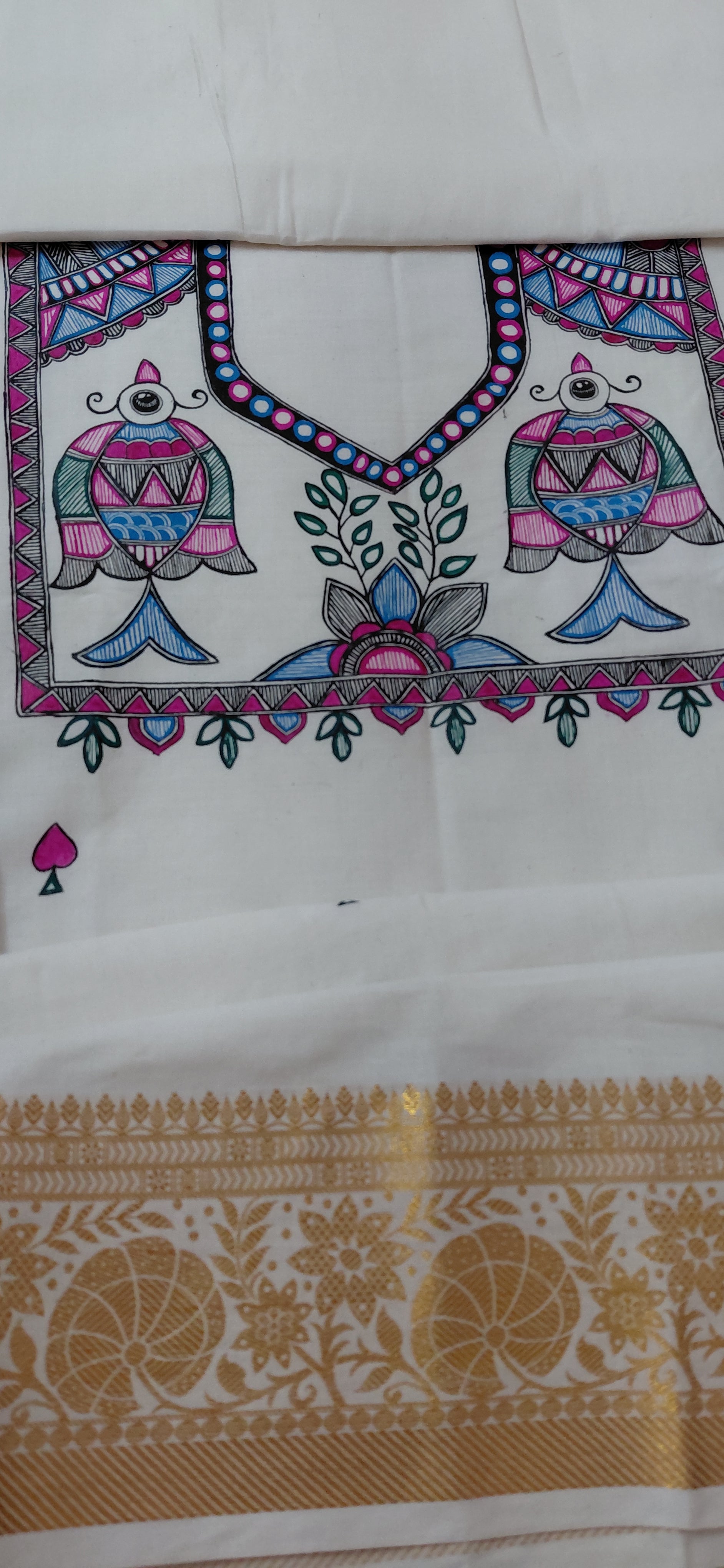 ivory ethnic suit hand painted mithila artwork
