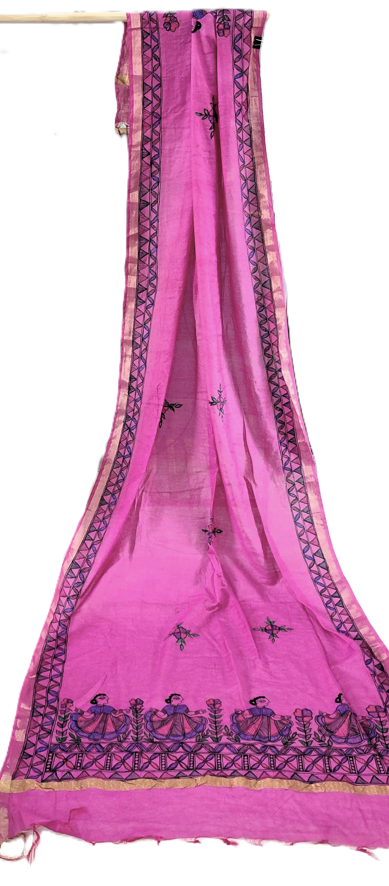 Kerala Cotton madhubani paints 3Pc Suit pink Dupatta