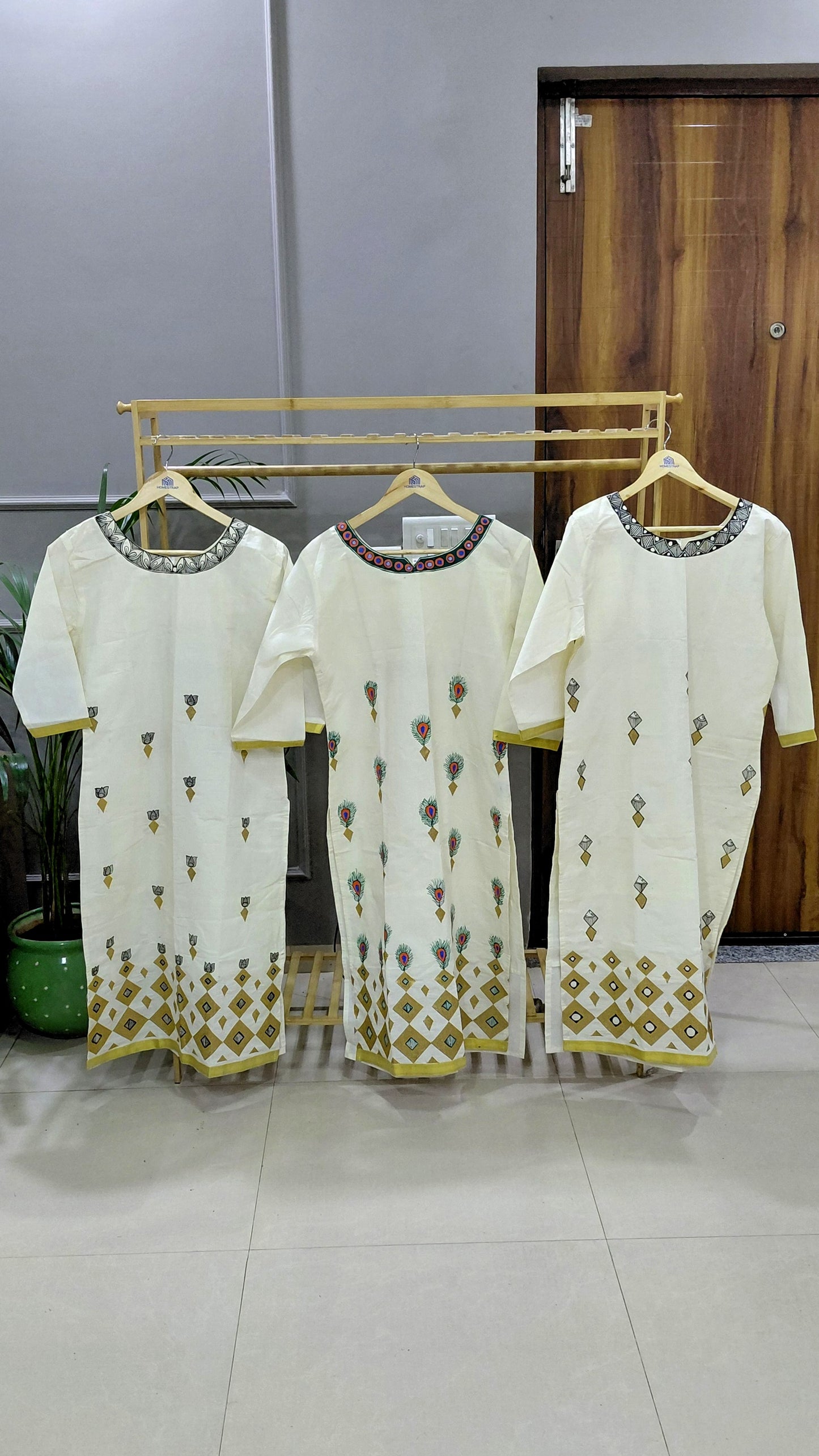 Hand-painted Madhubani Kerala cotton kurtas in L XL and XXL sizes